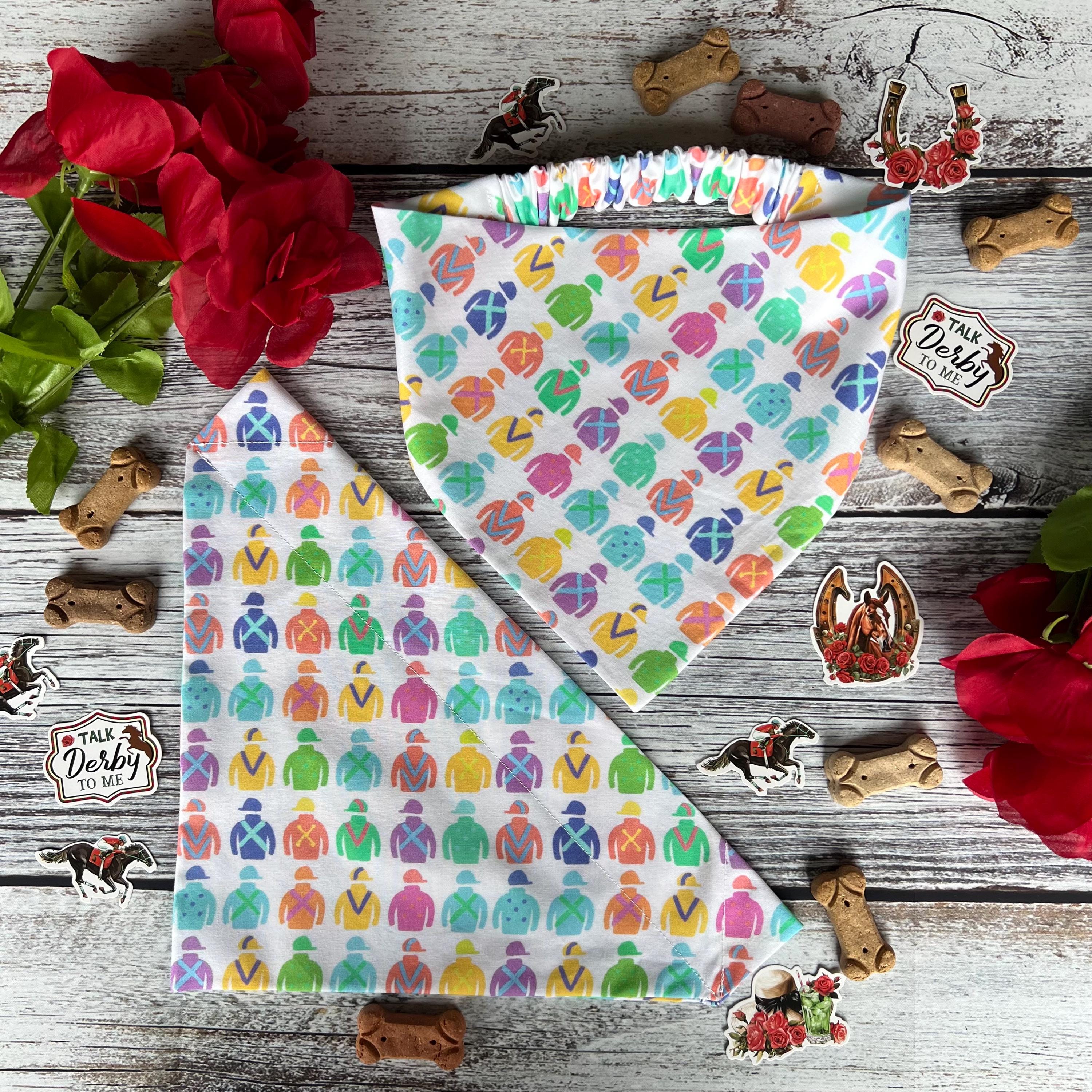 Derby Jockey Silks Pastel Dog Bandana Over the Collar Bow Tie Sailor & Scrunchie Bandana Kentucky