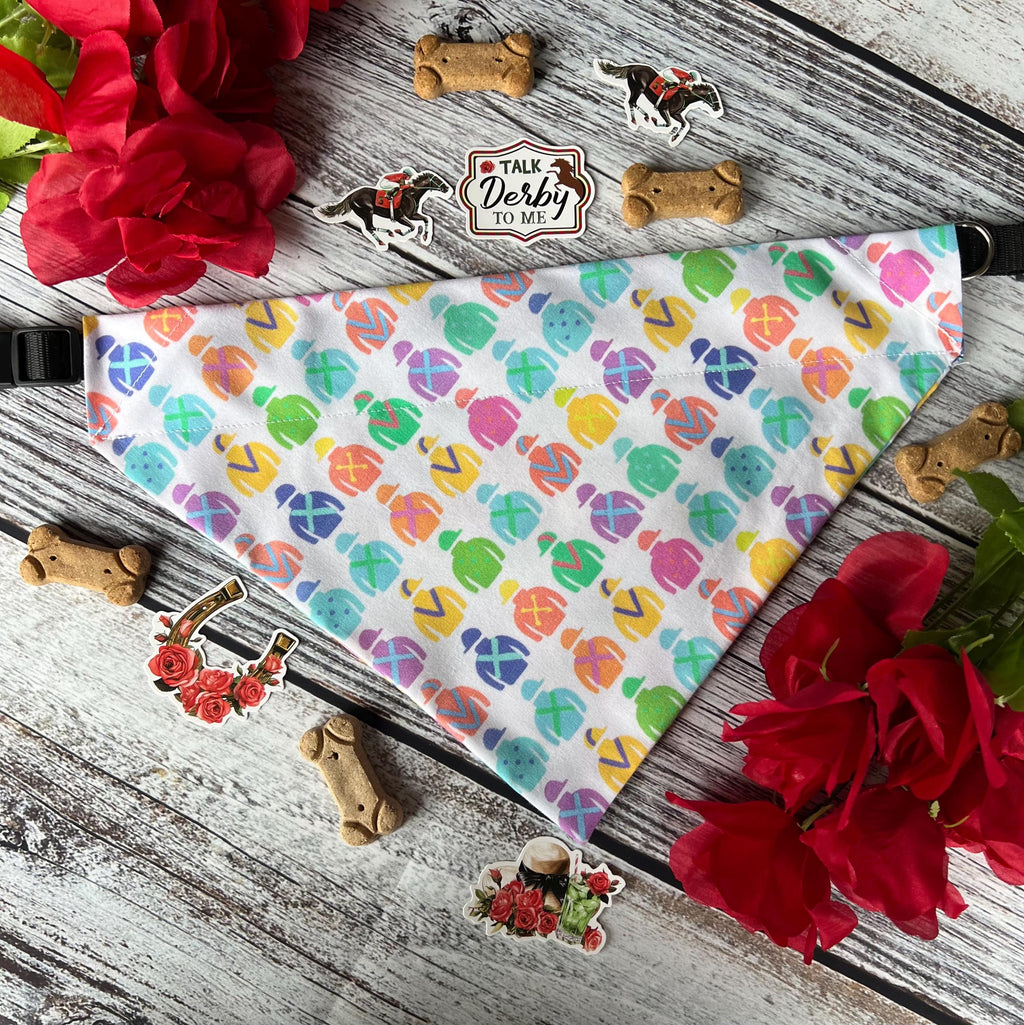 Derby Jockey Silks Pastel Dog Bandana Over the Collar Bow Tie Sailor & Scrunchie Bandana Kentucky