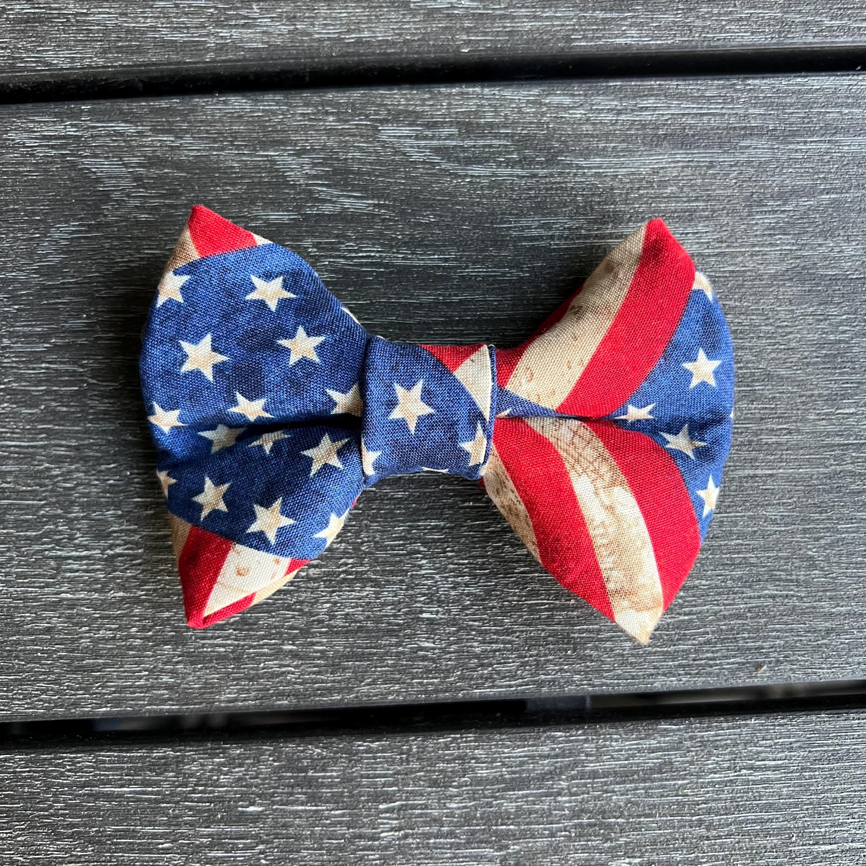 USA American Flag Patriotic Dog Bandana, Bow Tie - Over the Collar