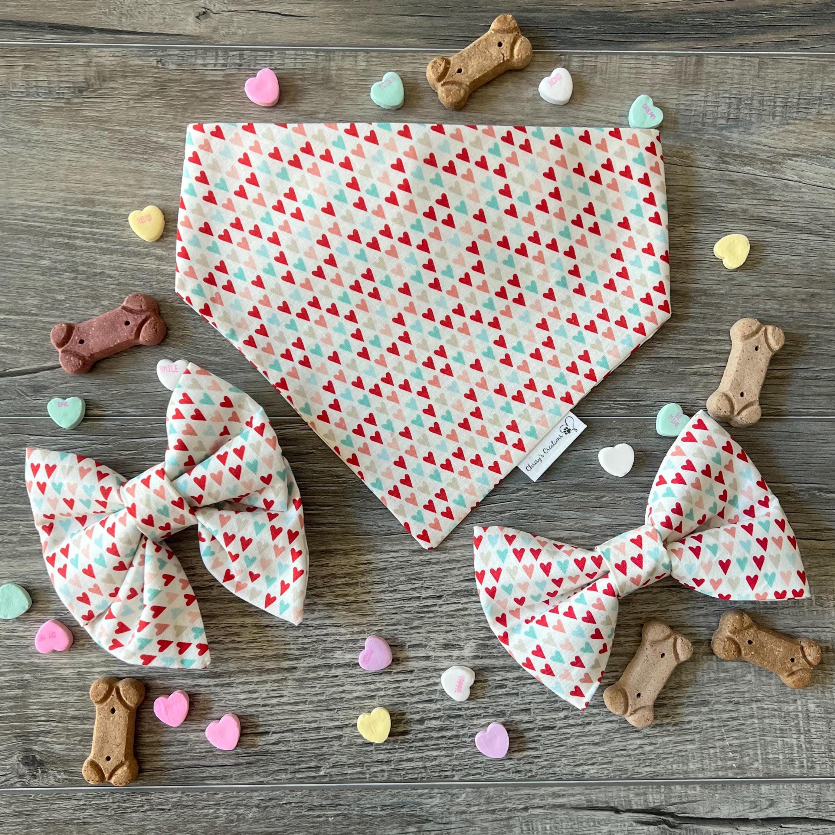 Valentine Hearts Amore Dog Bandana and Bow Tie; Scrunchie