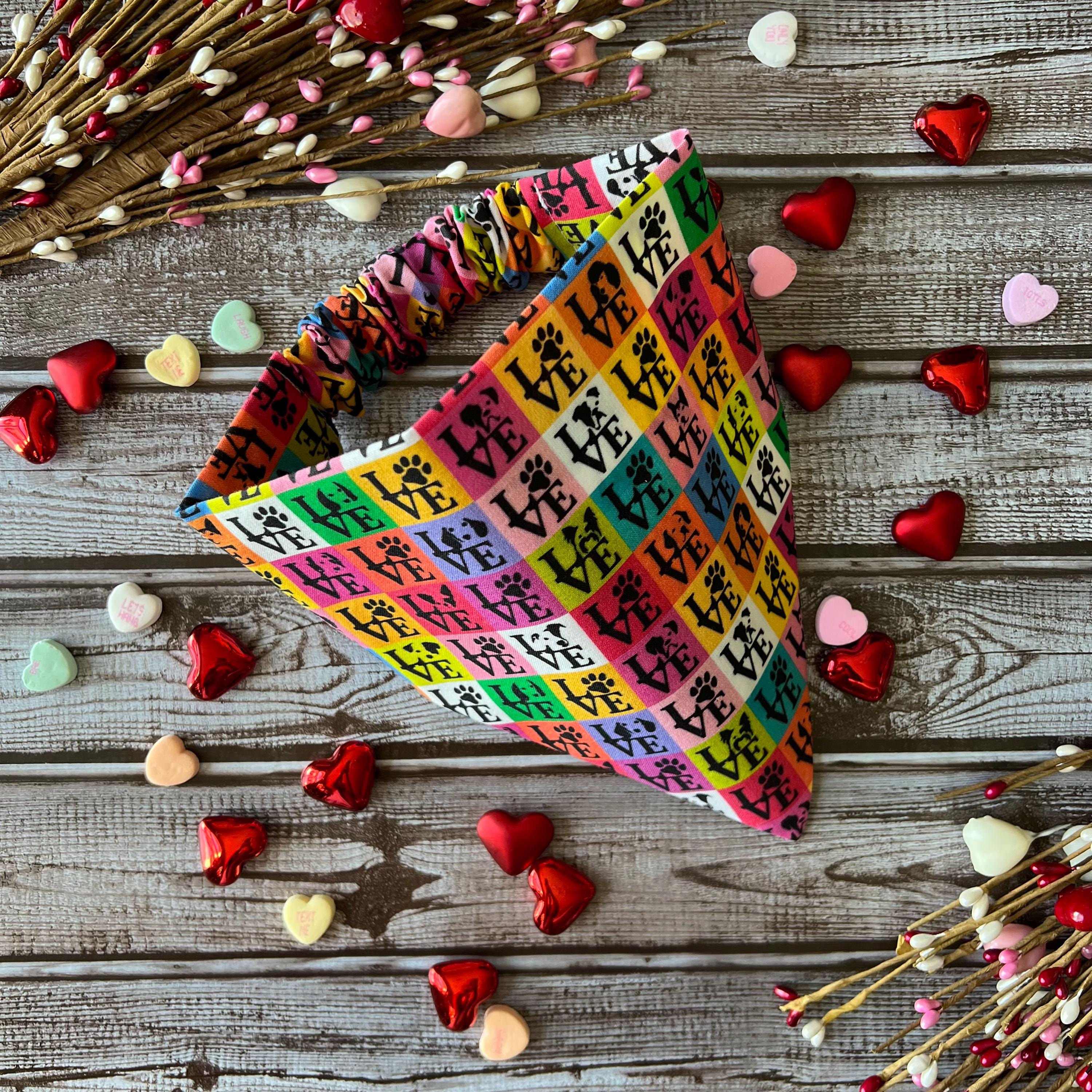 Valentine LOVE Dog Bandana: Over the Collar or Scrunchie Style