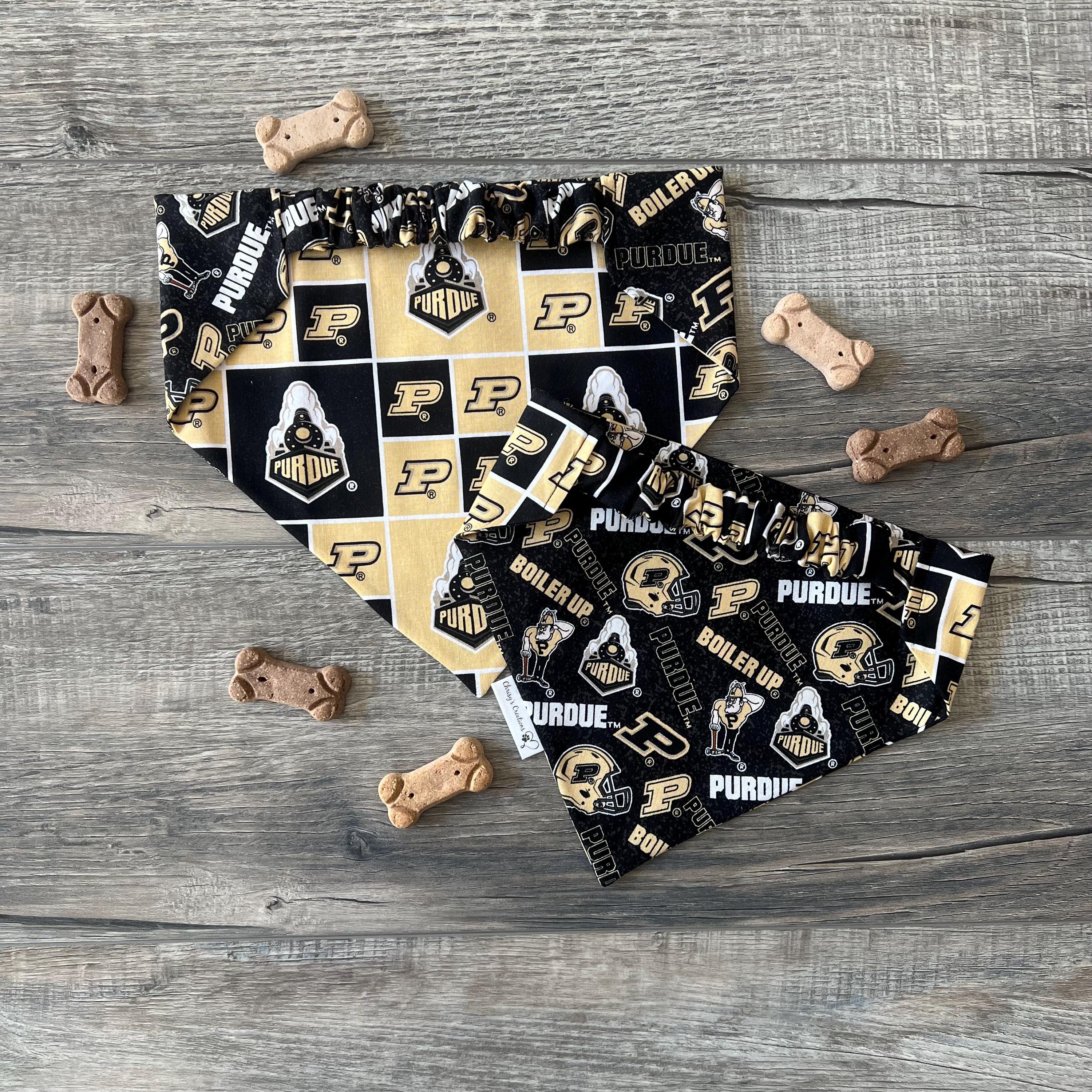 Boilermaker Dog Bandana; Scrunchie, Black and Gold; Reversible