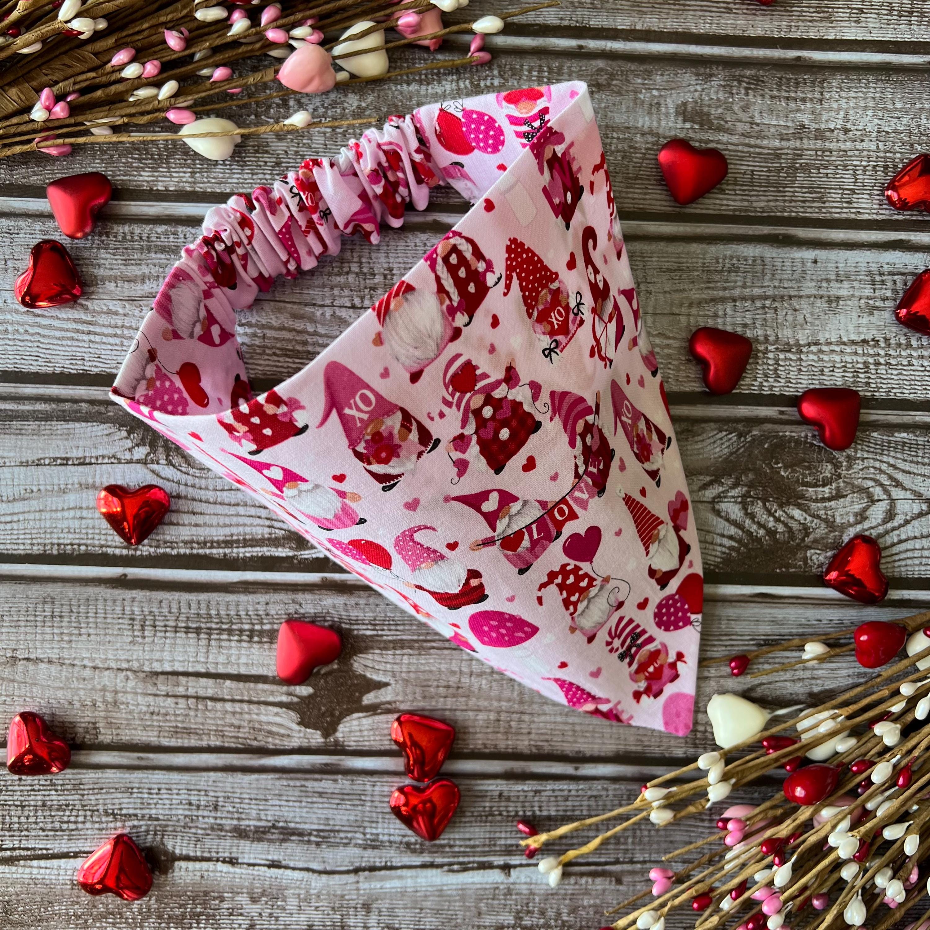Valentine Gnomes XoXo Love Dog Bandana Over the Collar Bandana Scrunchie Bandana Pink Valentine