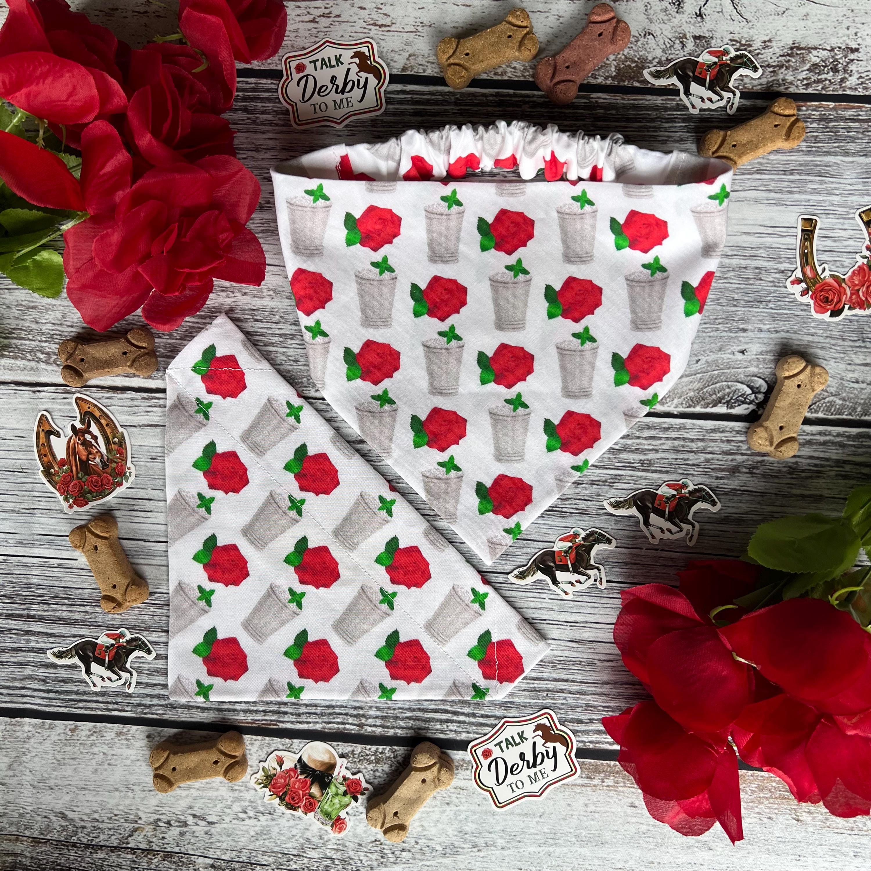 Derby Mint Juleps and Roses White Dog Bandana Over the Collar Scrunchie Kentucky
