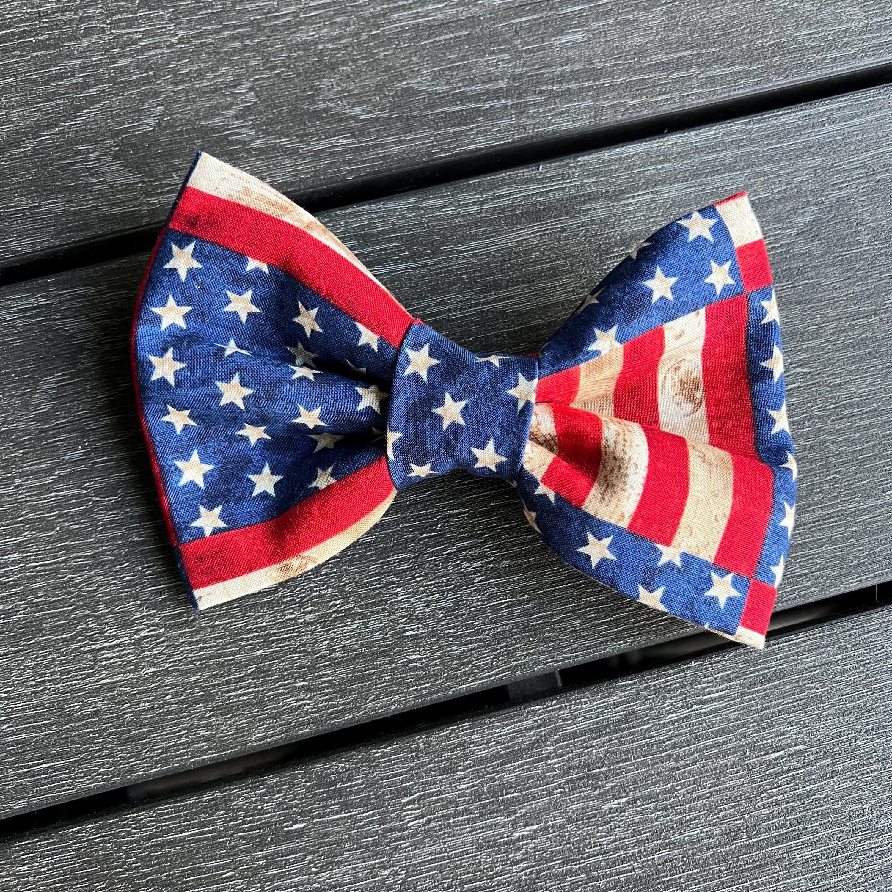 USA American Flag Patriotic Dog Bandana, Bow Tie - Over the Collar