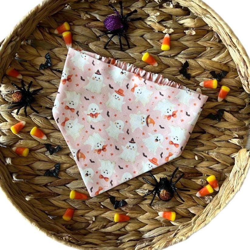 Pink Halloween Dog Bandana: Giddy Ghosts Over-the-Collar or Scrunchie