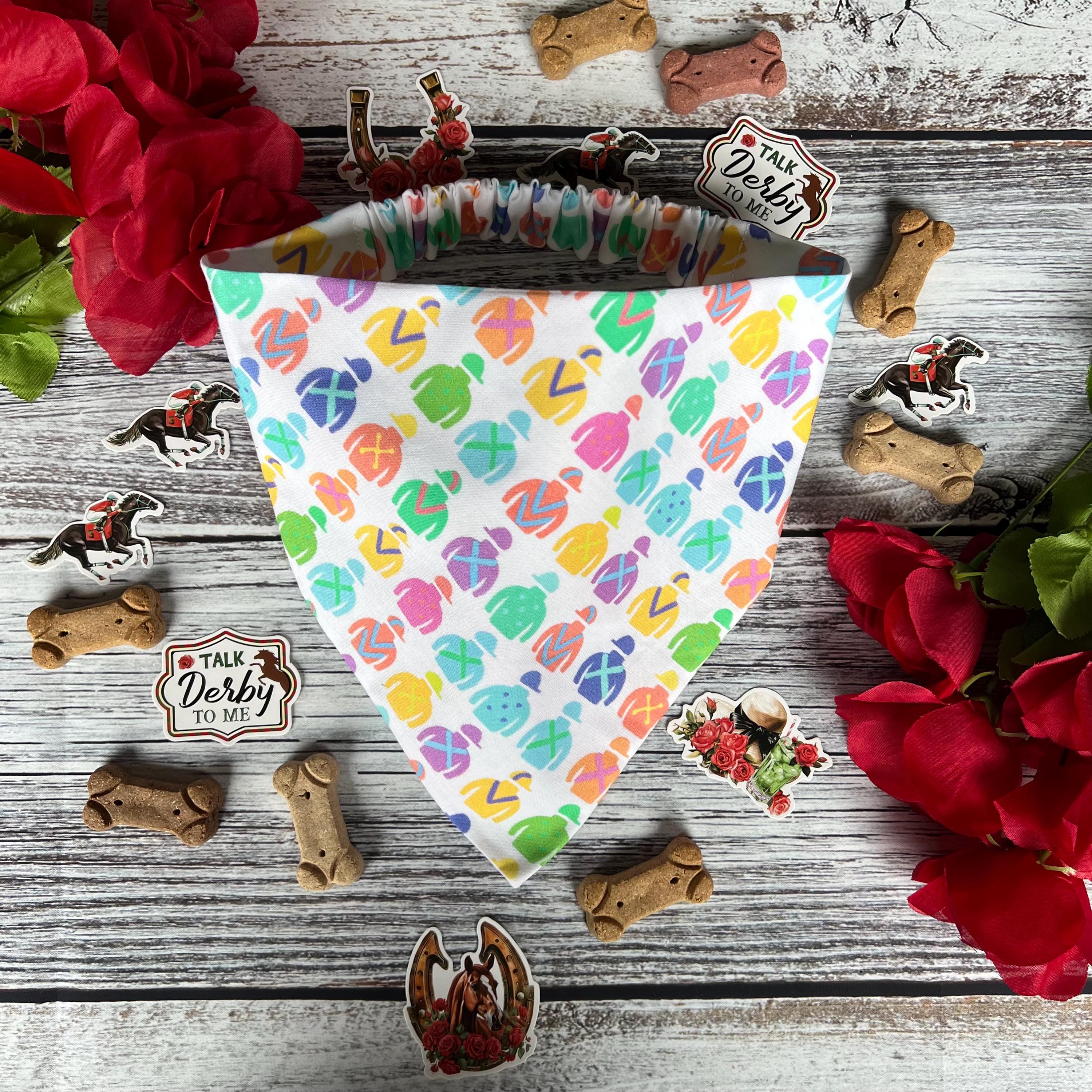 Derby Jockey Silks Pastel Dog Bandana Over the Collar Bow Tie Sailor & Scrunchie Bandana Kentucky