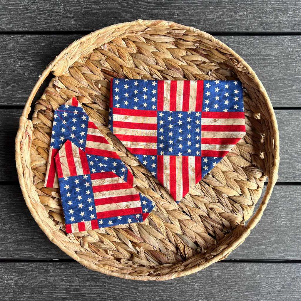 USA American Flag Patriotic Dog Bandana, Bow Tie - Over the Collar