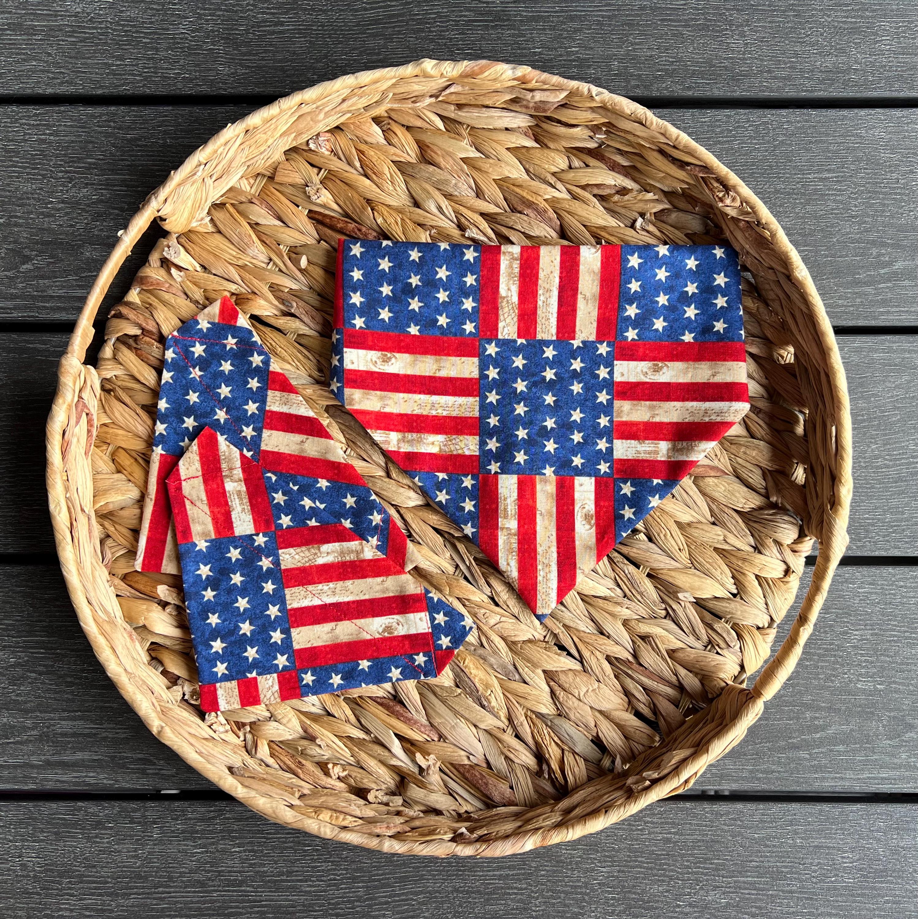 USA American Flag Patriotic Dog Bandana, Bow Tie - Over the Collar