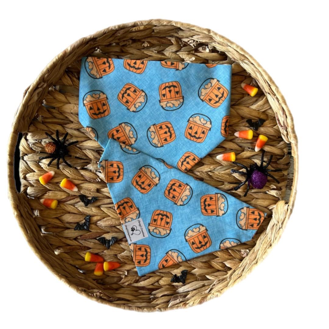 Halloween Dog Bandana: Pumpkin & Bones Over-the-Collar or Scrunchie