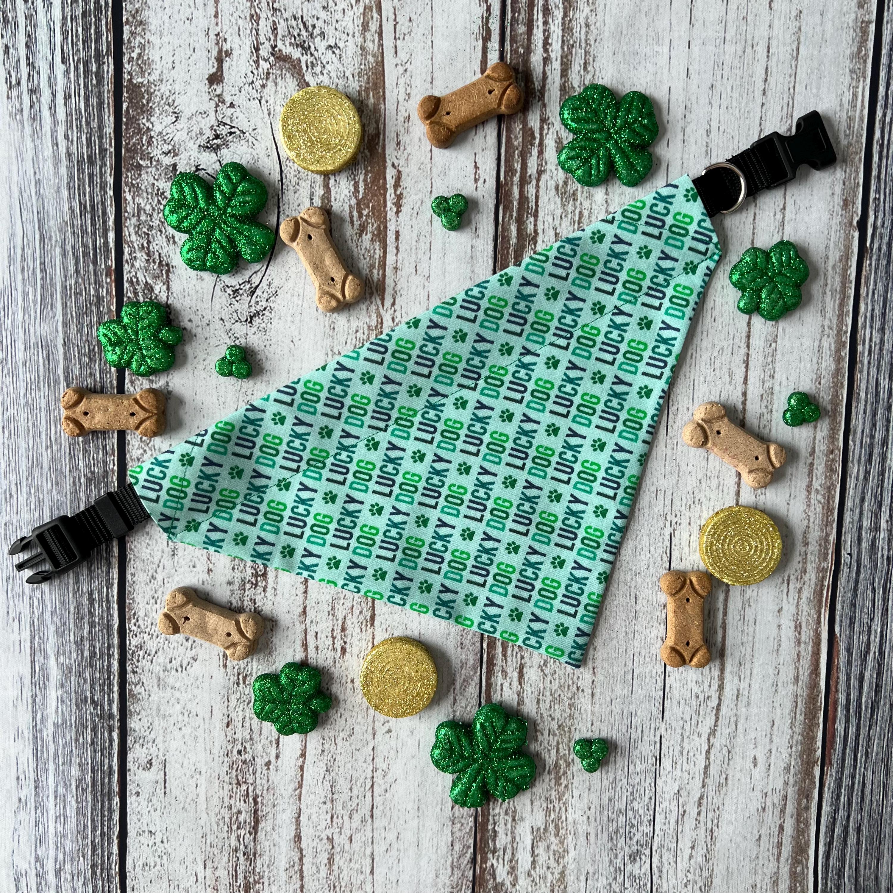 St Patrick's Dog Bandana: Lucky Dog Paw Print Scrunchie & Over the Collar