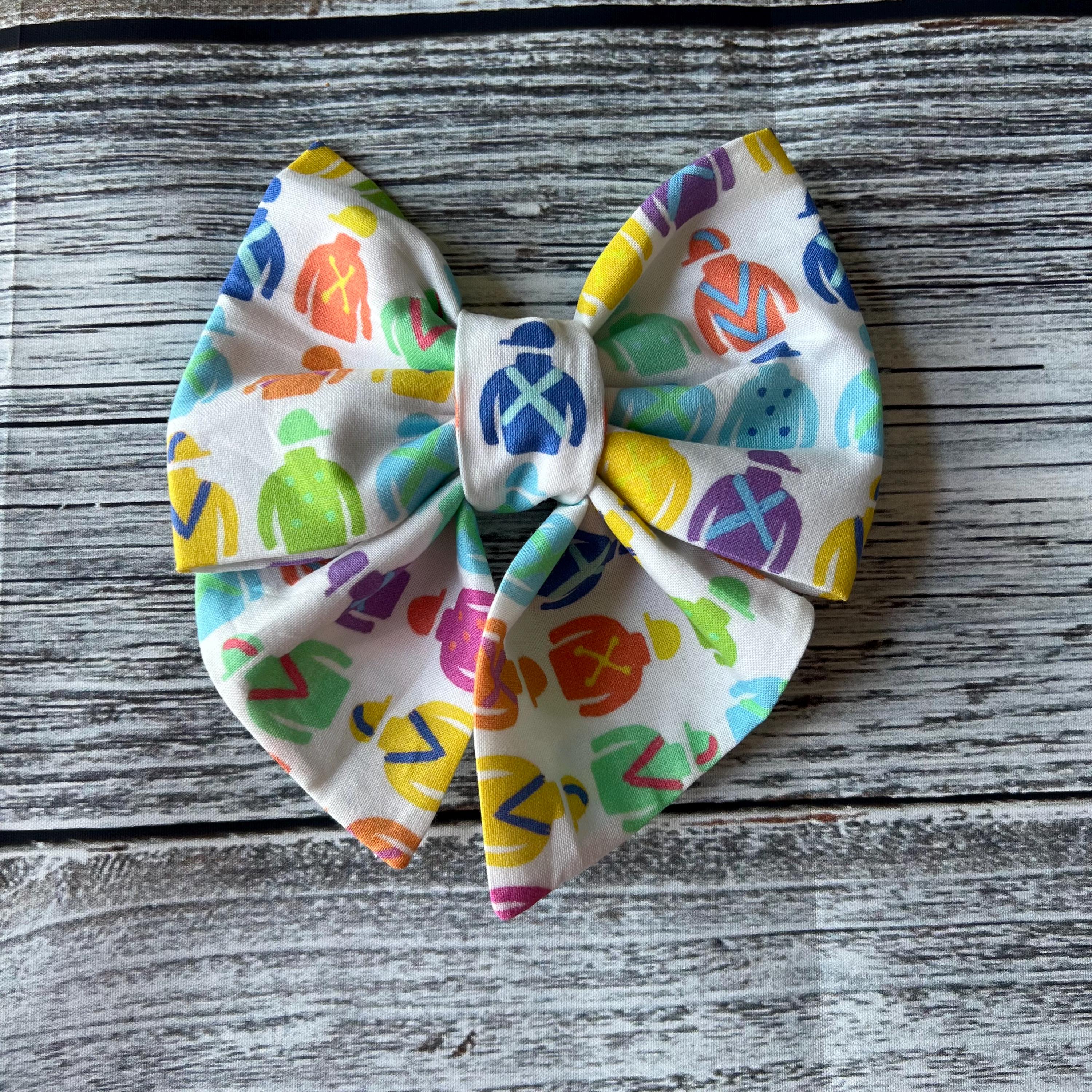 Derby Jockey Silks Pastel Dog Bandana Over the Collar Bow Tie Sailor & Scrunchie Bandana Kentucky