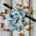 Plaid Baby Blue and White Dog Bow Tie Over the Collar Father's Day, Special Occassion