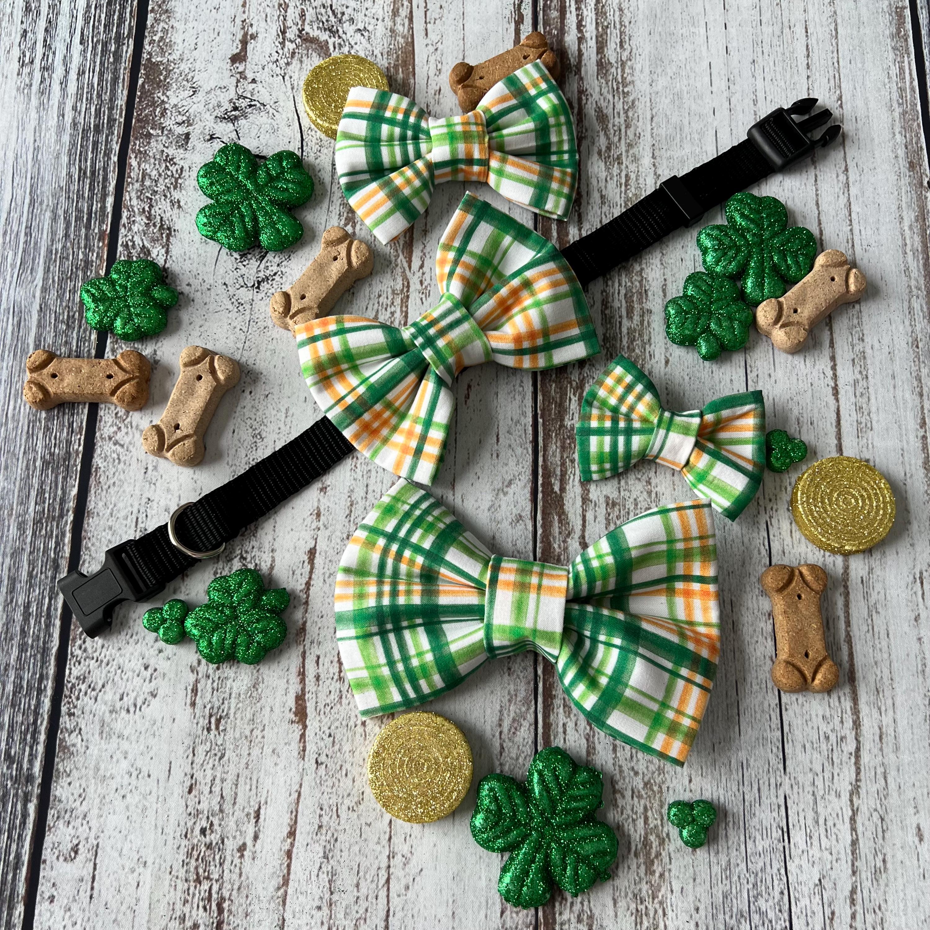 St. Patrick Green White Plaid Over the Collar Bow Tie