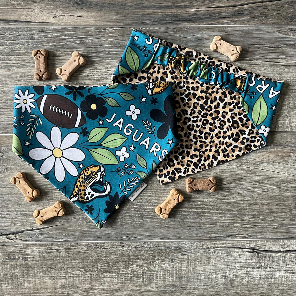Jaguars Dog Bandana; Scrunchie Reversible Leopard print