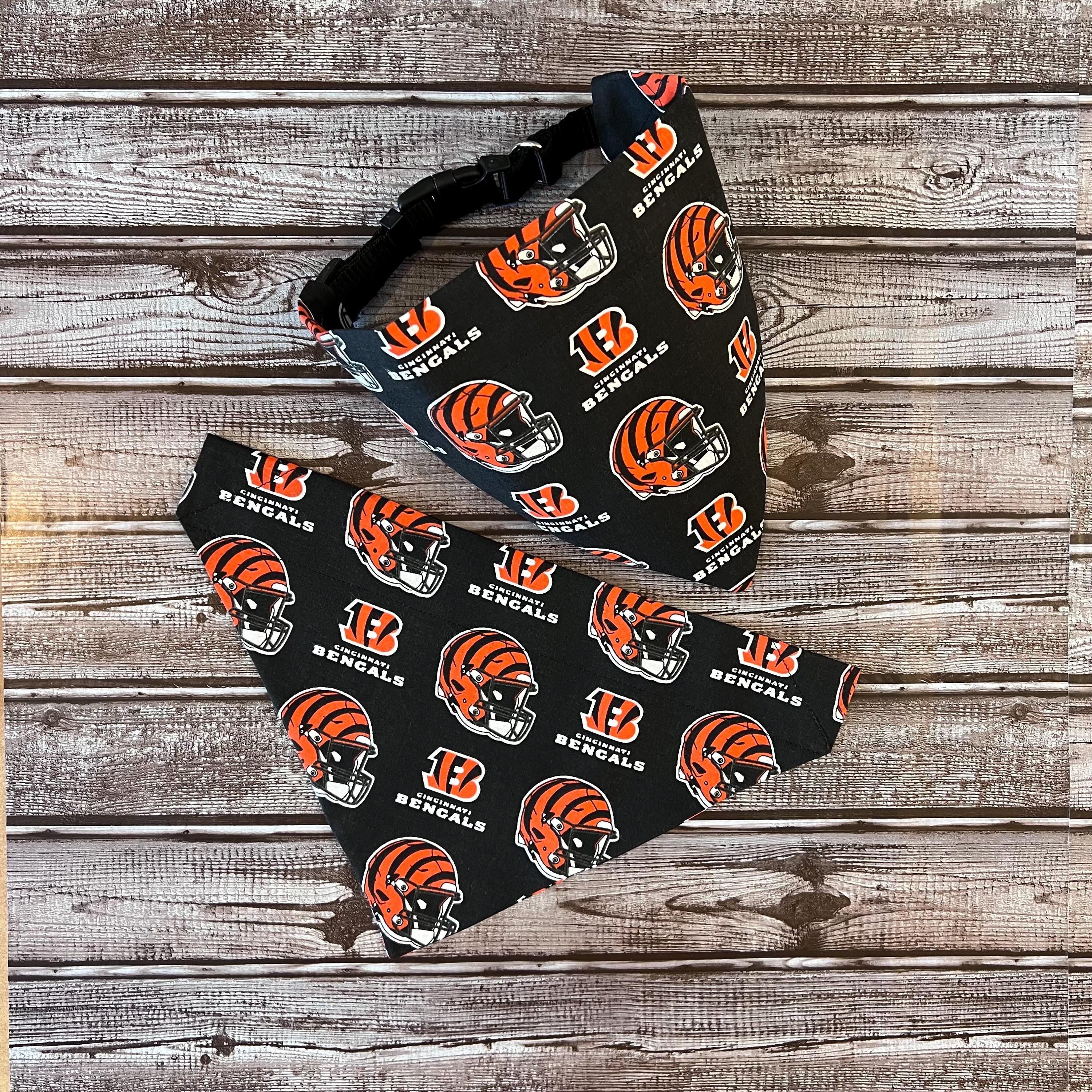 Bengals Dog Bandana; Scrunchie and Over the Collar, Black and Orange Football