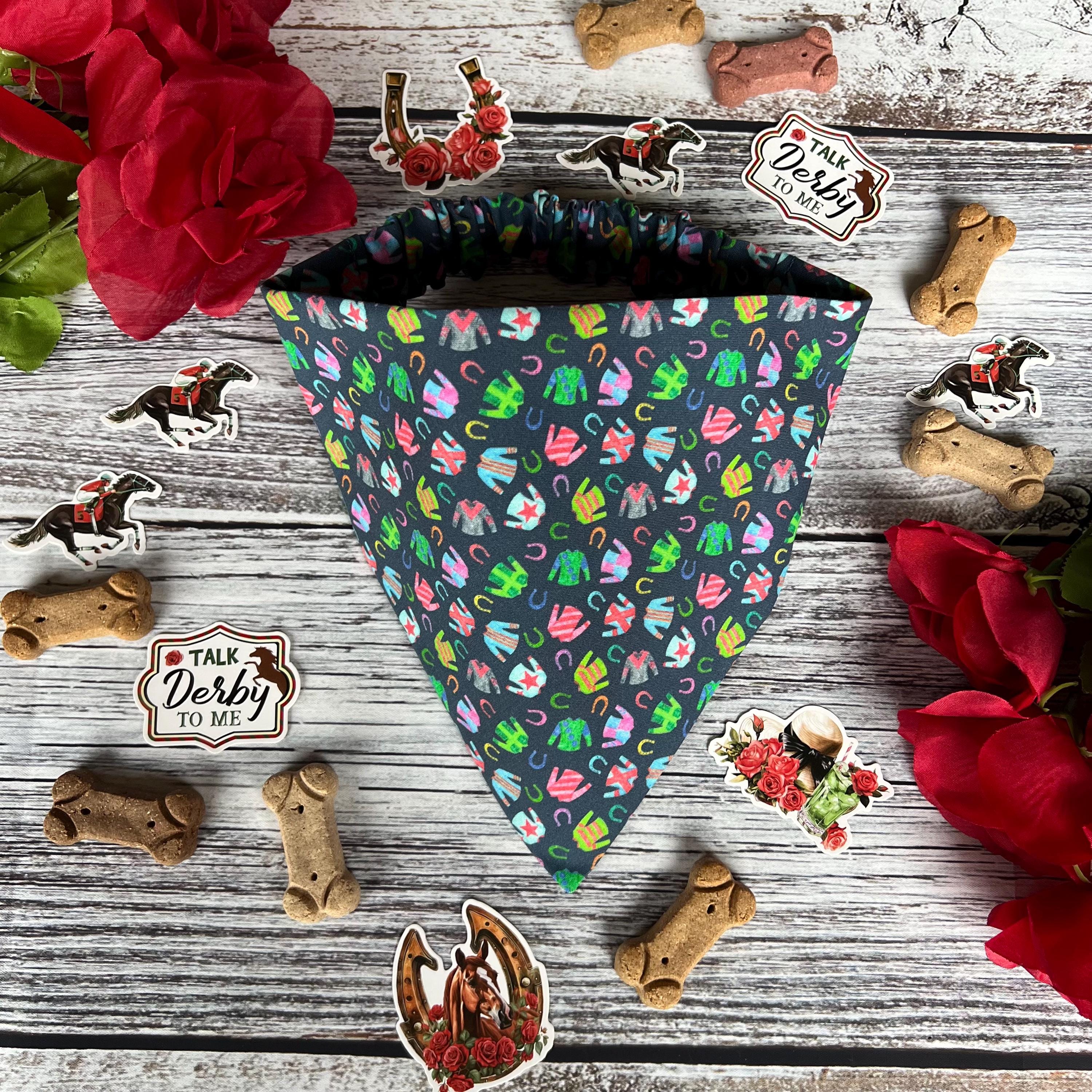 Derby Jockey Silks and Horseshoes Navy Dog Bandana Over the Collar Scrunchie Kentucky