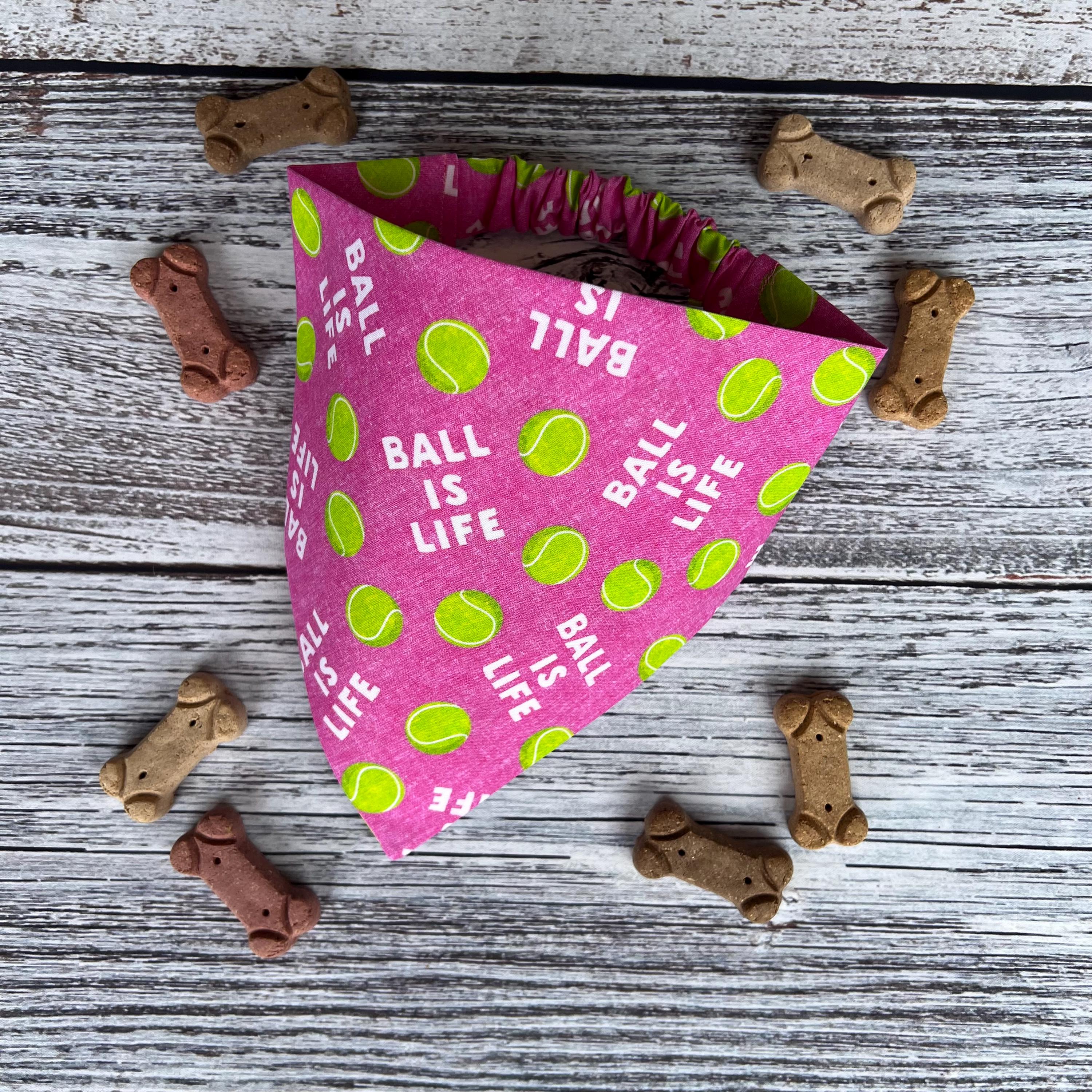 Tennis Ball Dog Bandana: Over the Collar & Scrunchie, Pink or Navy, Ball is Life