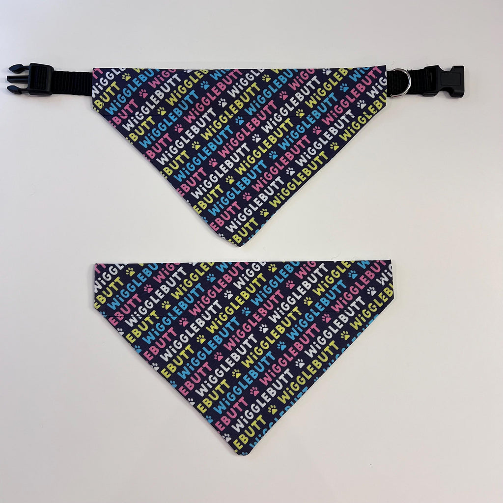 Wiggle Butt Dog Bandana: Navy Over the Collar