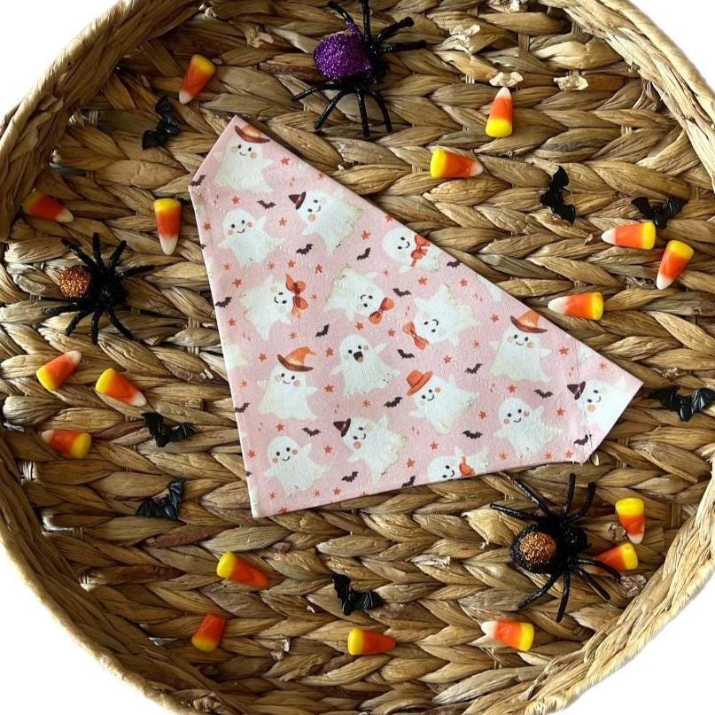 Pink Halloween Dog Bandana: Giddy Ghosts Over-the-Collar or Scrunchie