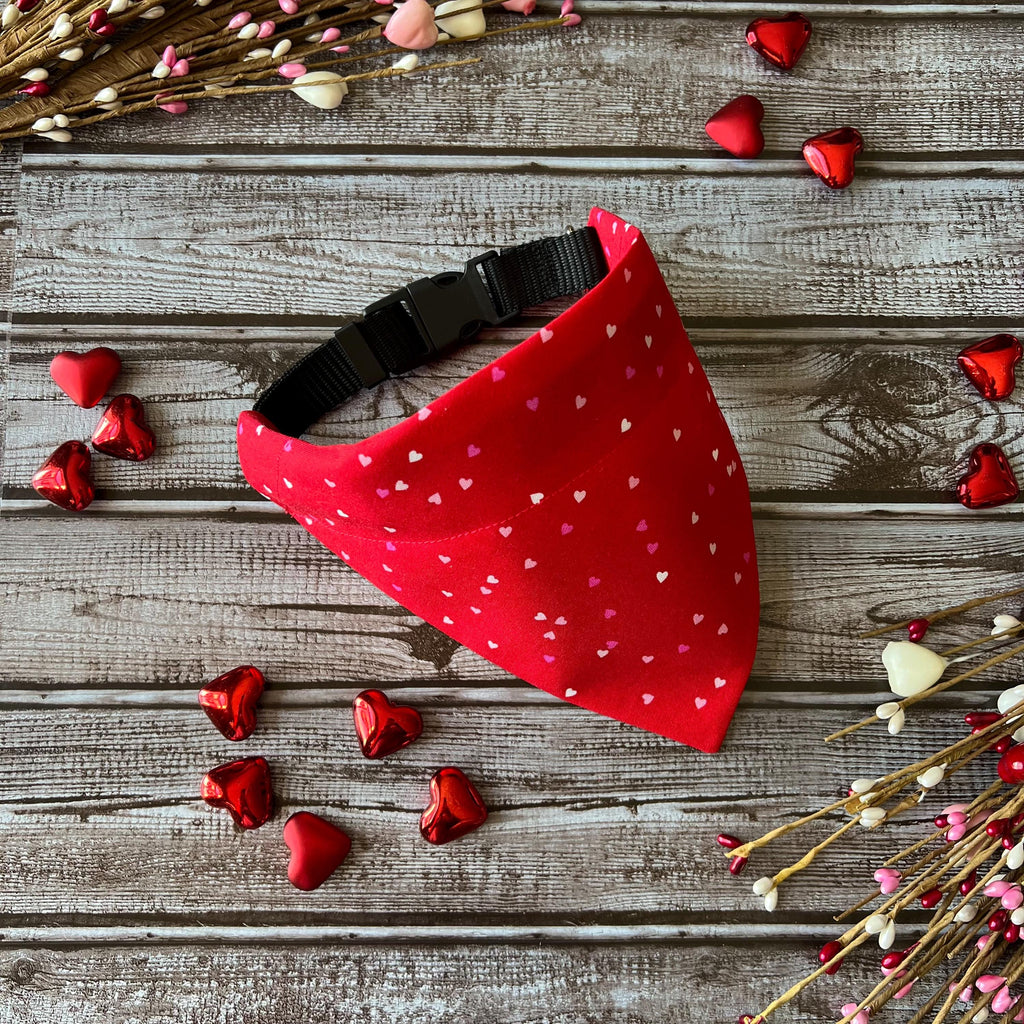 Tiny Hearts Red Dog Bandana Over the Collar Scrunchdana Scrunchie Bandana