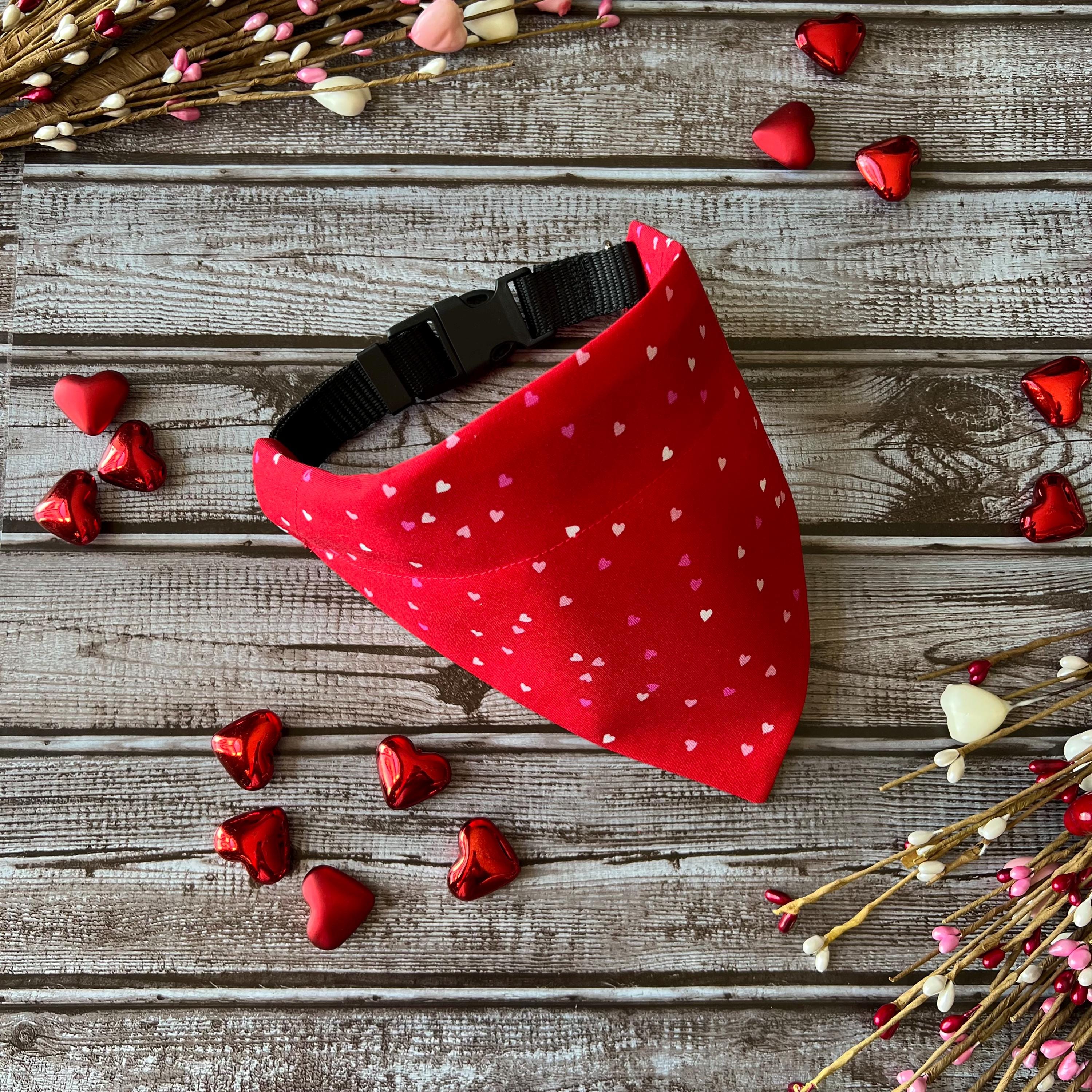 Tiny Hearts Red Dog Bandana Over the Collar Scrunchdana Scrunchie Bandana
