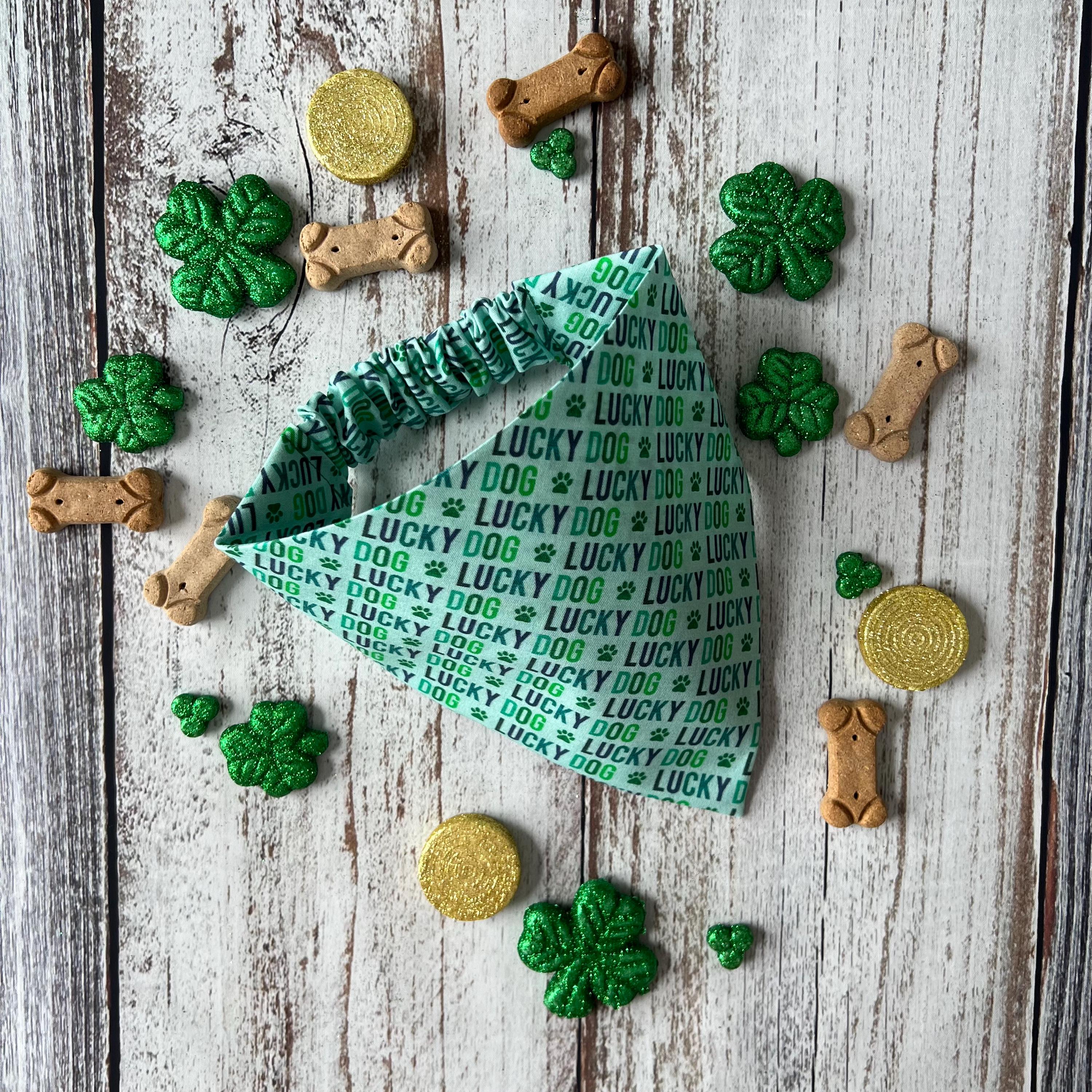 St Patrick's Dog Bandana: Lucky Dog Paw Print Scrunchie & Over the Collar