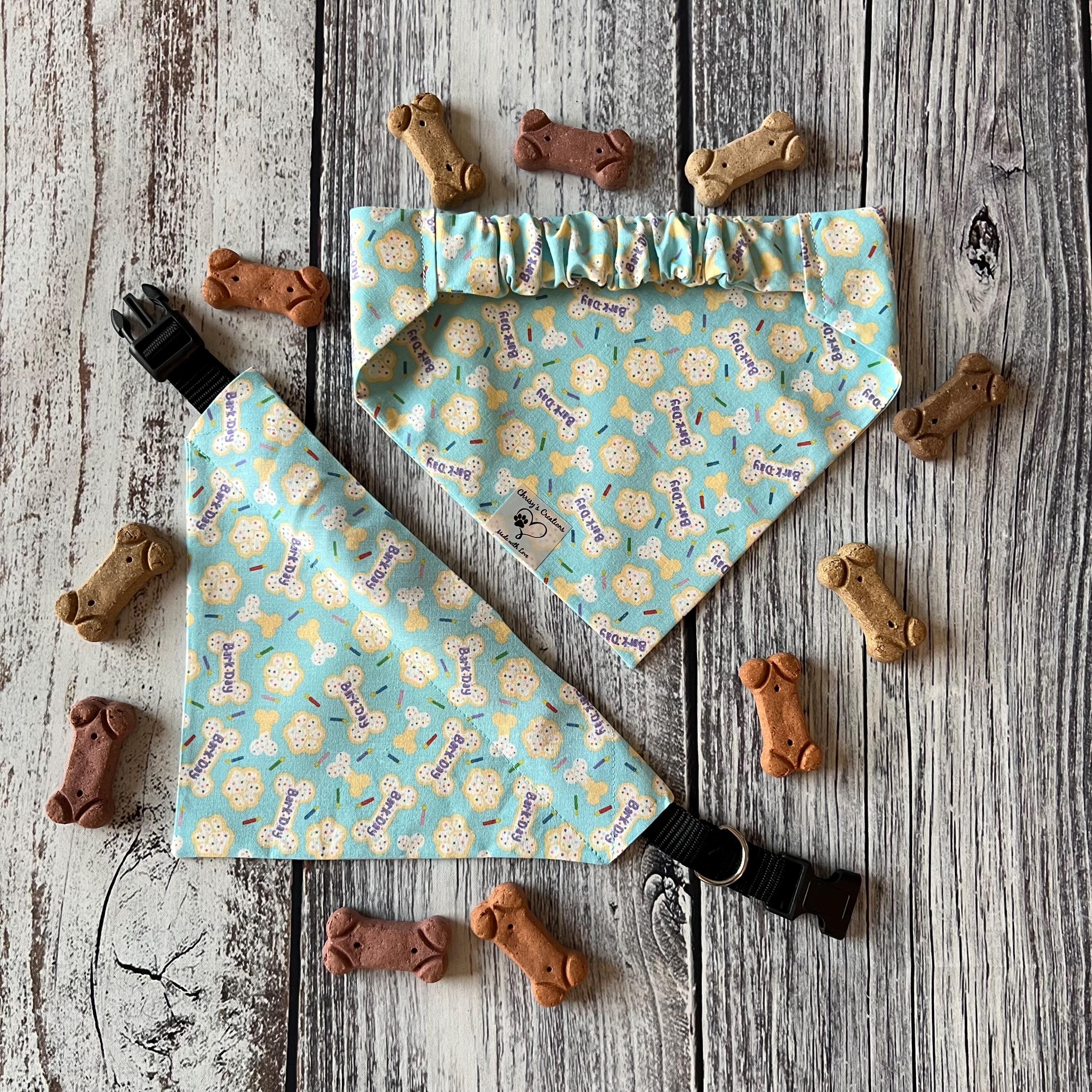 Birthday Dog Bandana: Aqua Blue Sprinkle Cookie, Bones, Candles, Over the Collar & Scrunchie