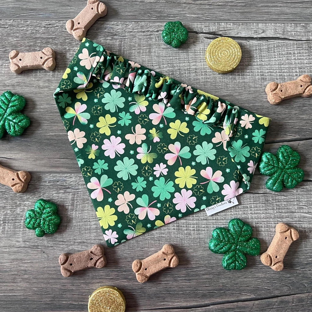 St Patrick's Four Leaf Clover Dog Bandana: Scrunchie Multi Color