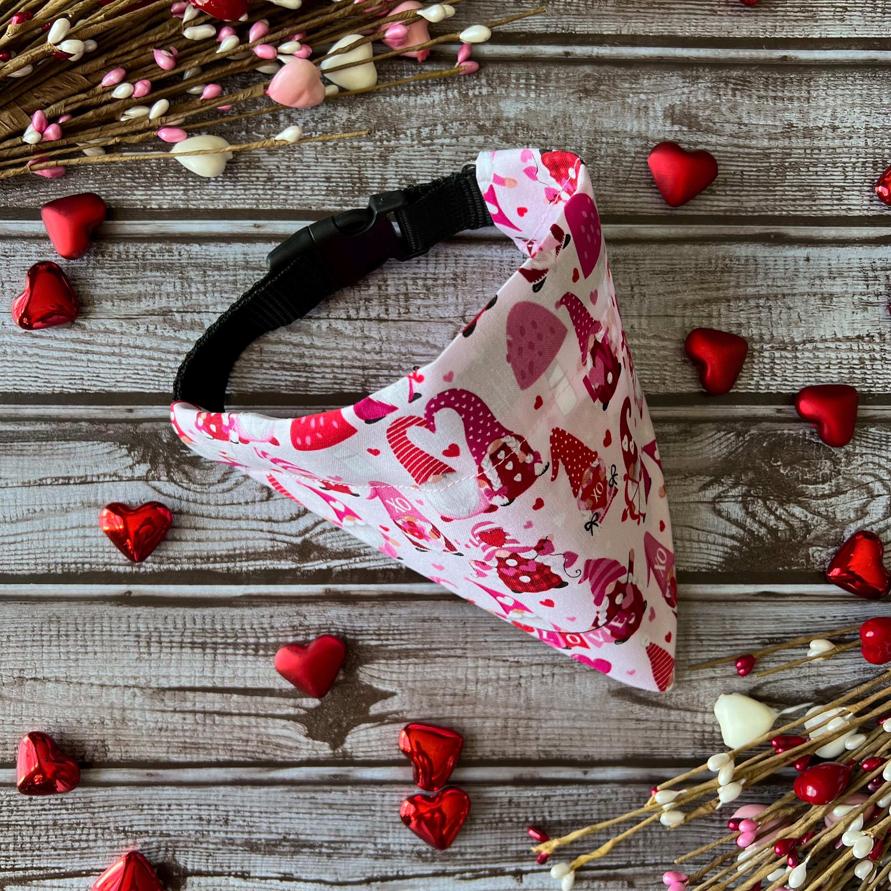 Valentine Gnomes XoXo Love Dog Bandana Over the Collar Bandana Scrunchie Bandana Pink Valentine