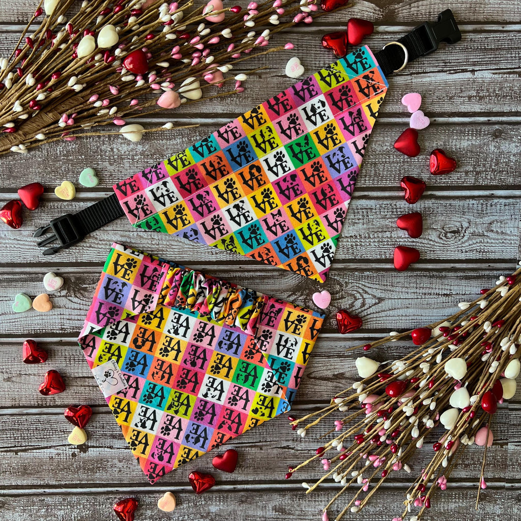Valentine LOVE Dog Bandana: Over the Collar or Scrunchie Style
