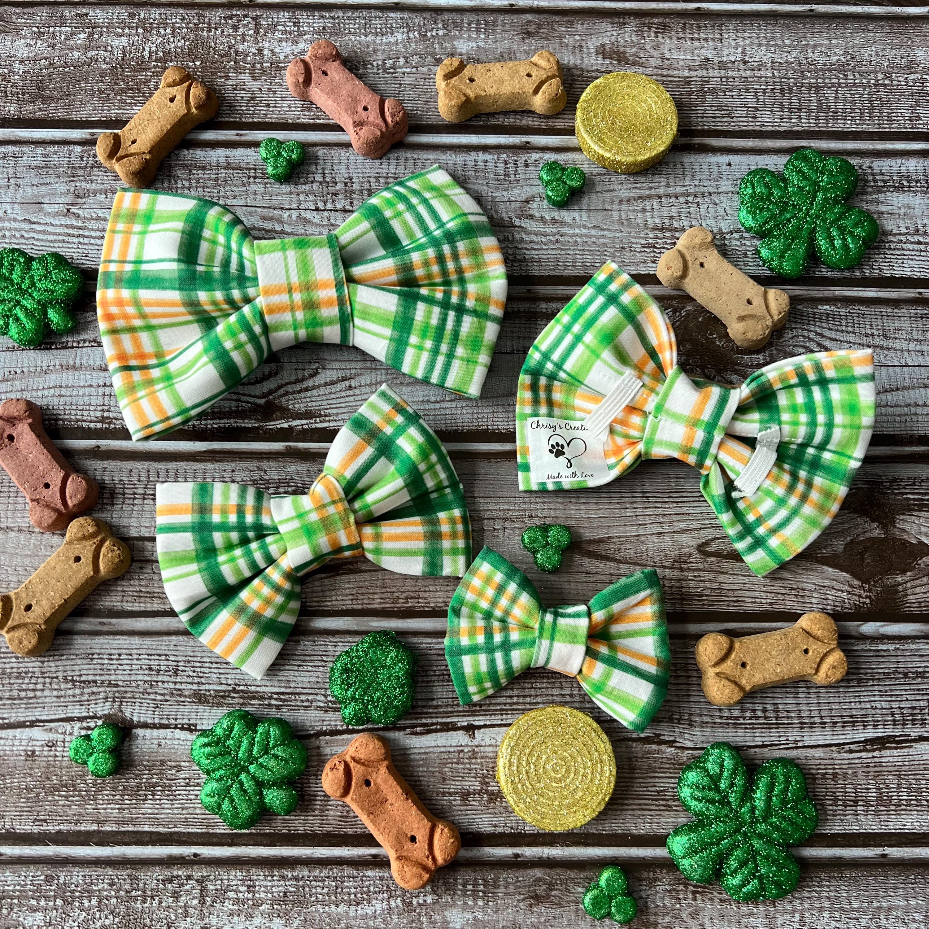 St. Patrick Green White Plaid Over the Collar Bow Tie
