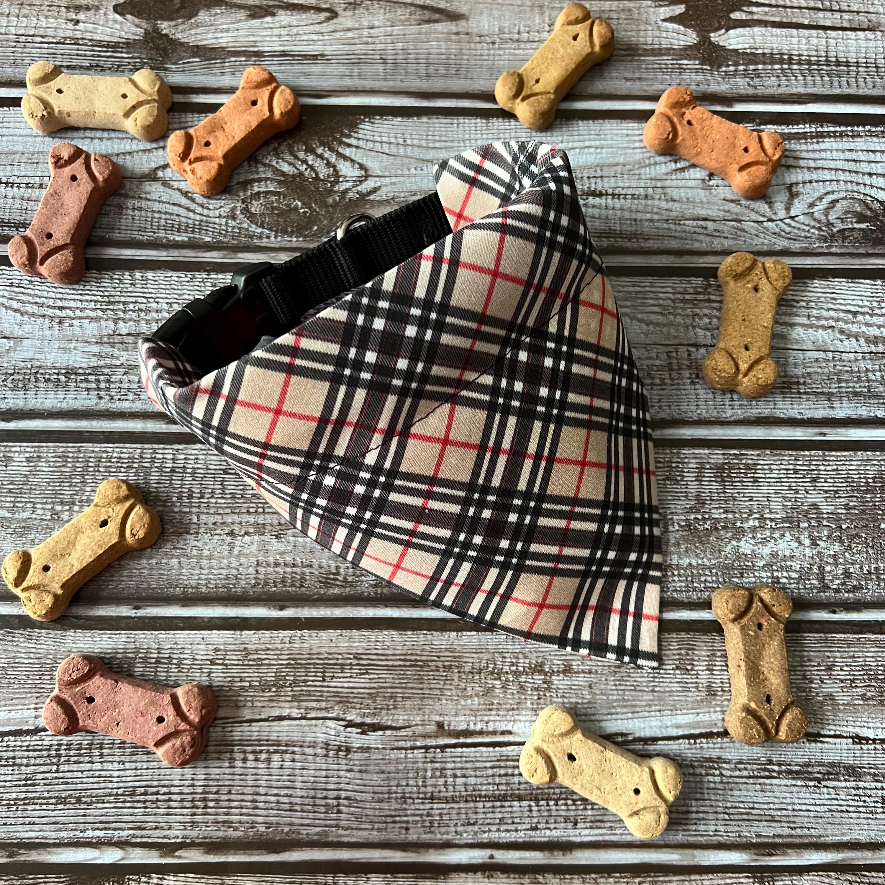 Luxe Couture Furberry Tartan Plaid Dog Bandana Bow Tie: Over the Collar & Scrunchie