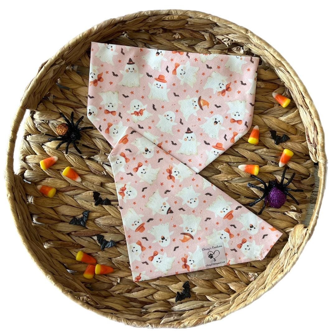 Pink Halloween Dog Bandana: Giddy Ghosts Over-the-Collar or Scrunchie