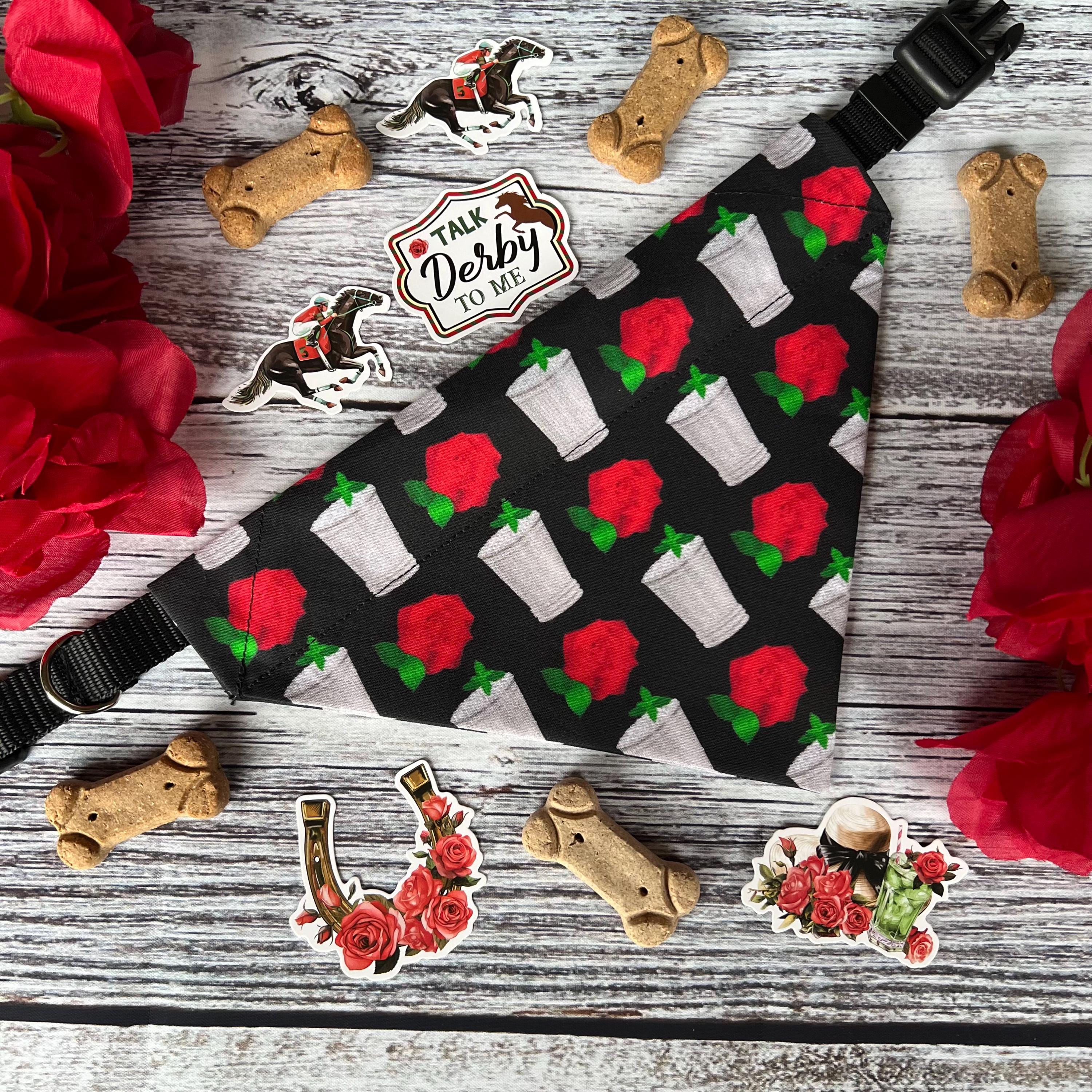 Derby Mint Juleps and Roses Black Dog Bandana Over the Collar Scrunchie Kentucky