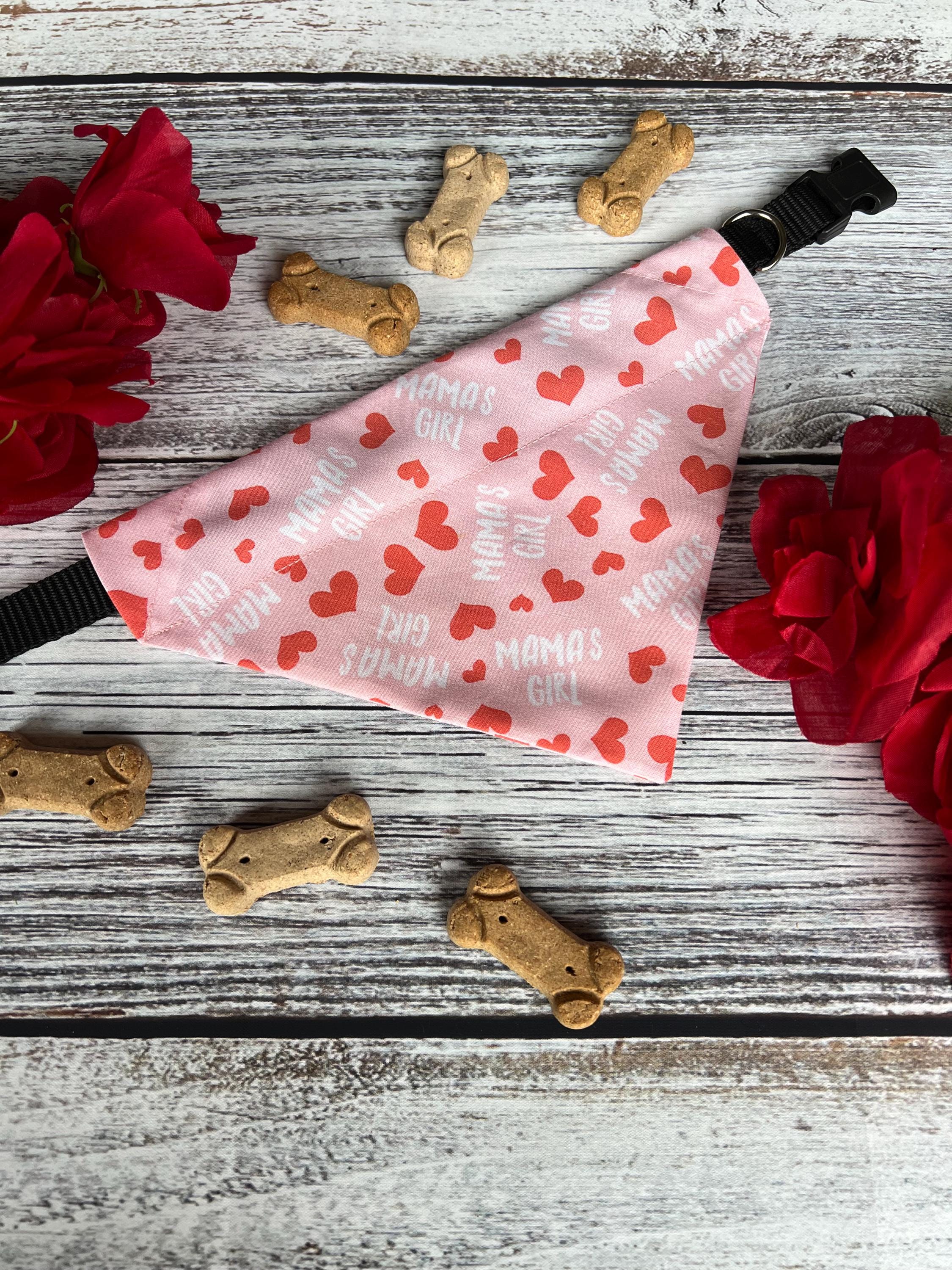 Mama's Girl Red Hearts Dog Bandana Over the Collar Scrunchie Mother's Day Mom