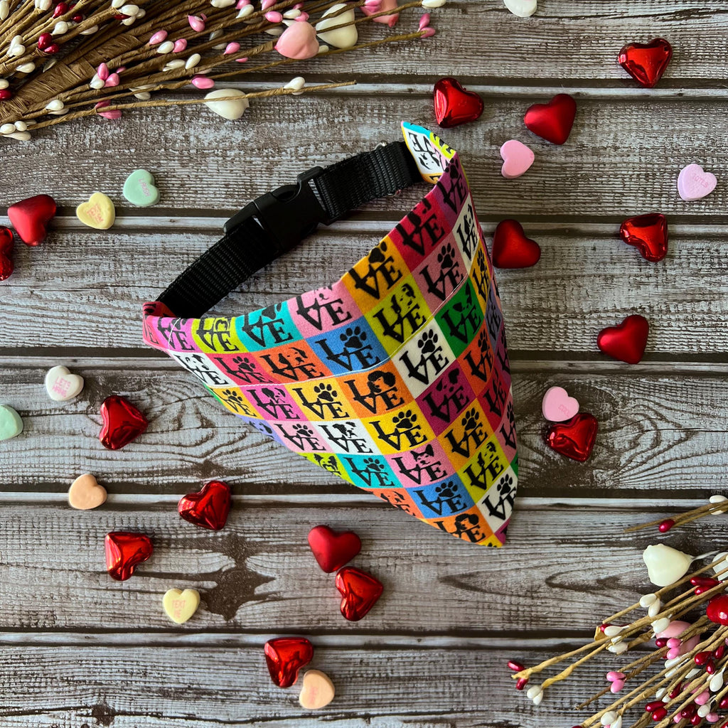 Valentine LOVE Dog Bandana: Over the Collar or Scrunchie Style
