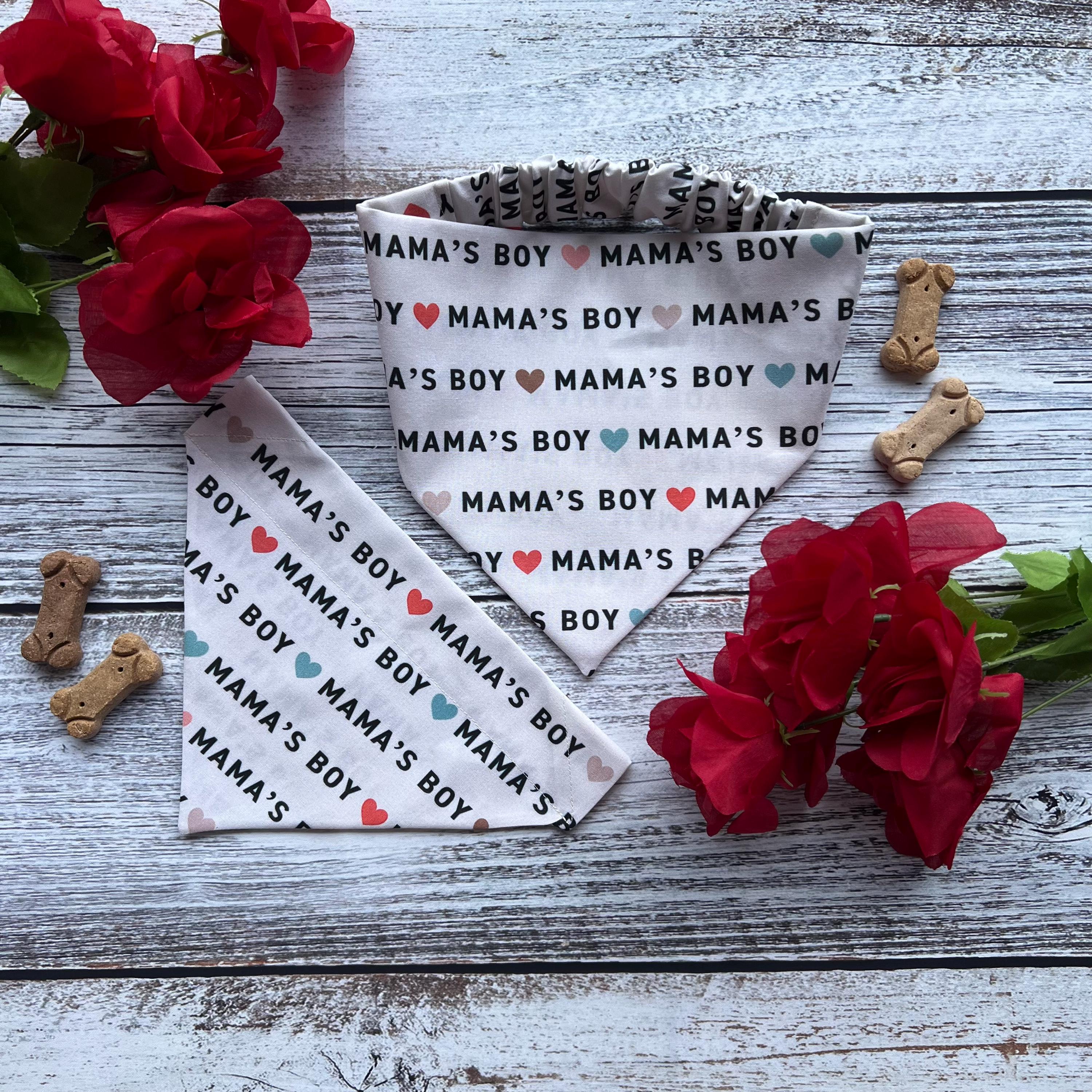 Mama's Boy Dog Bandana: Neutral Boho Hearts, Over the Collar & Scrunchie