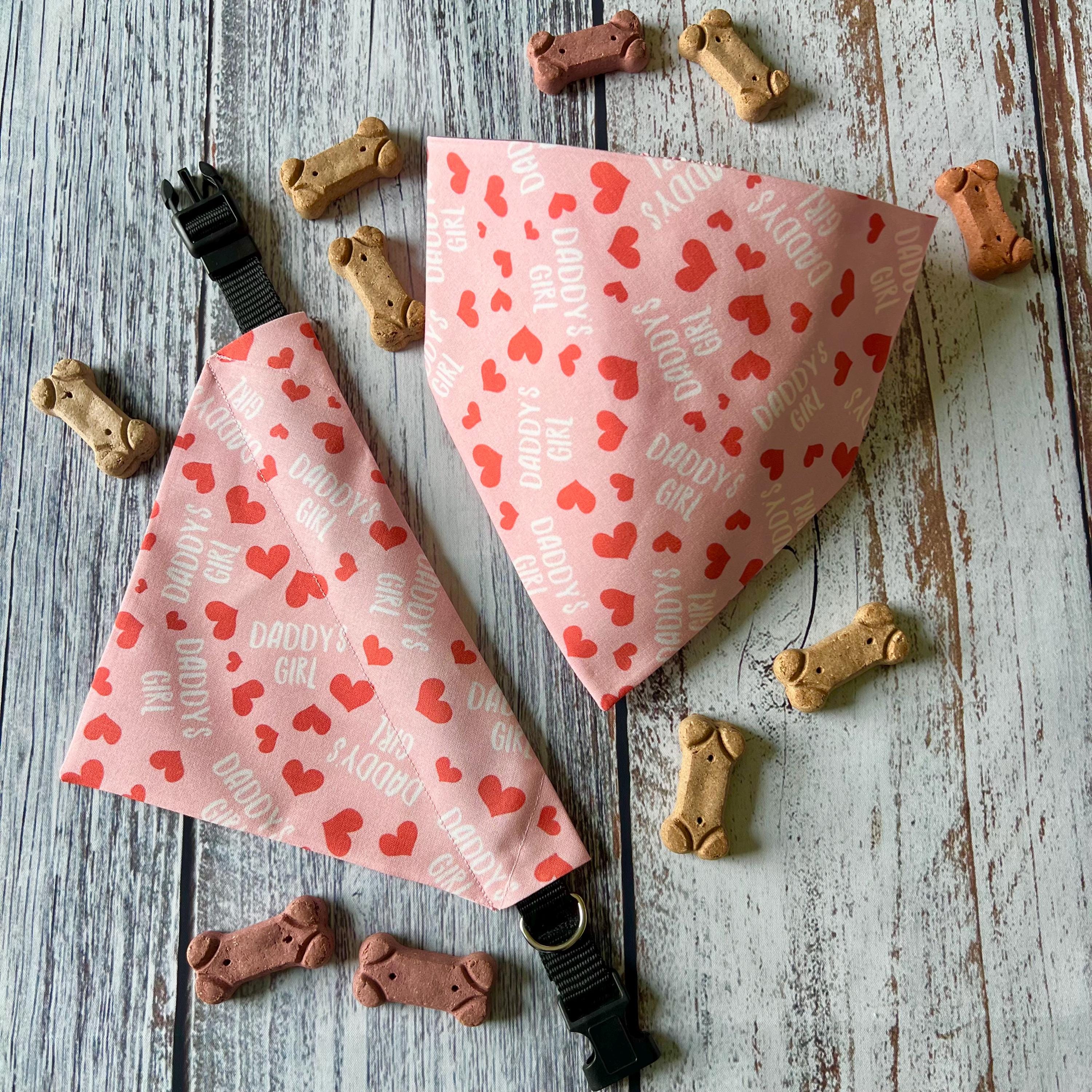 Daddy's Girl Pink and Red Hearts Dog Bandana Over the Collar Scrunchie Father's Day Dad