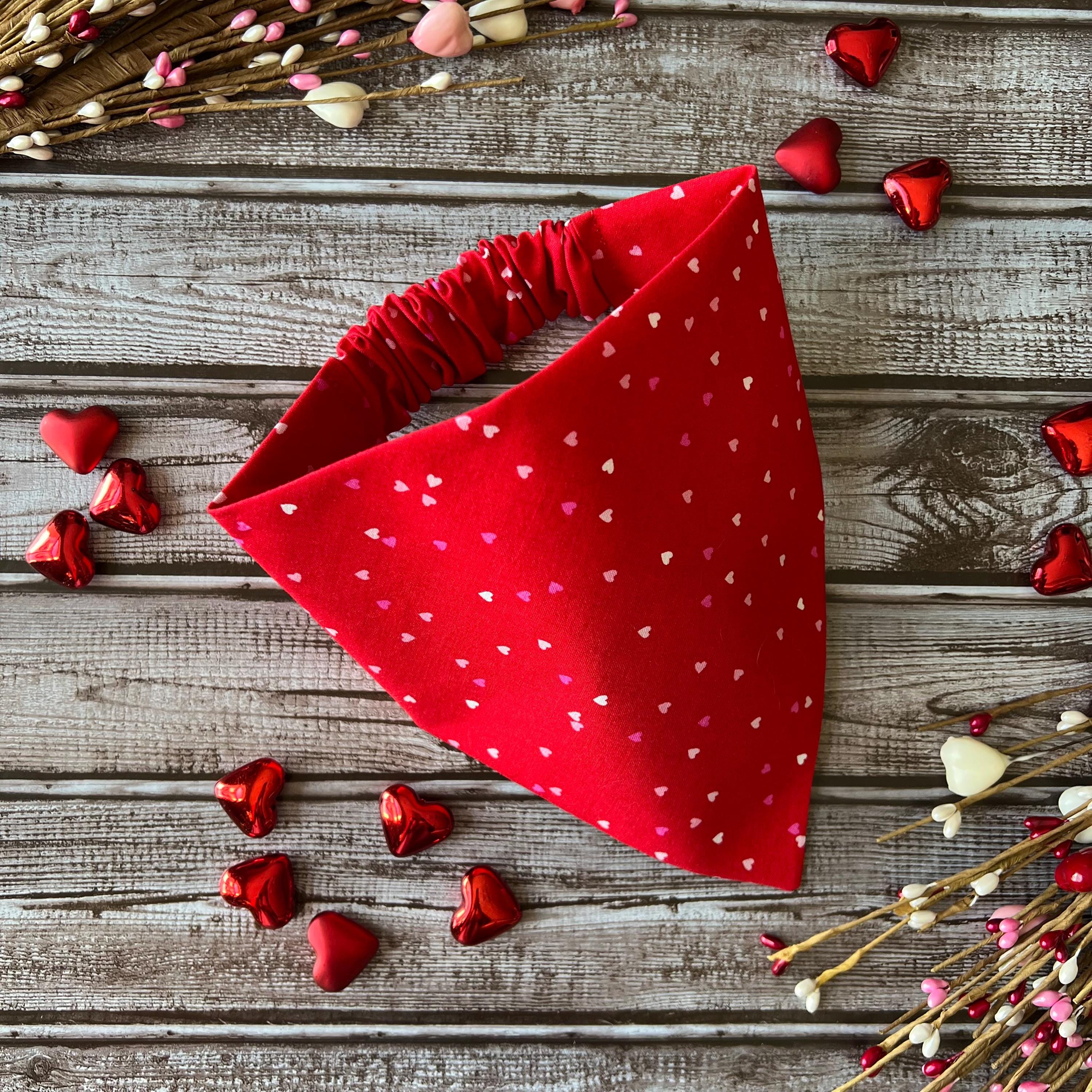 Tiny Hearts Red Dog Bandana Over the Collar Scrunchdana Scrunchie Bandana