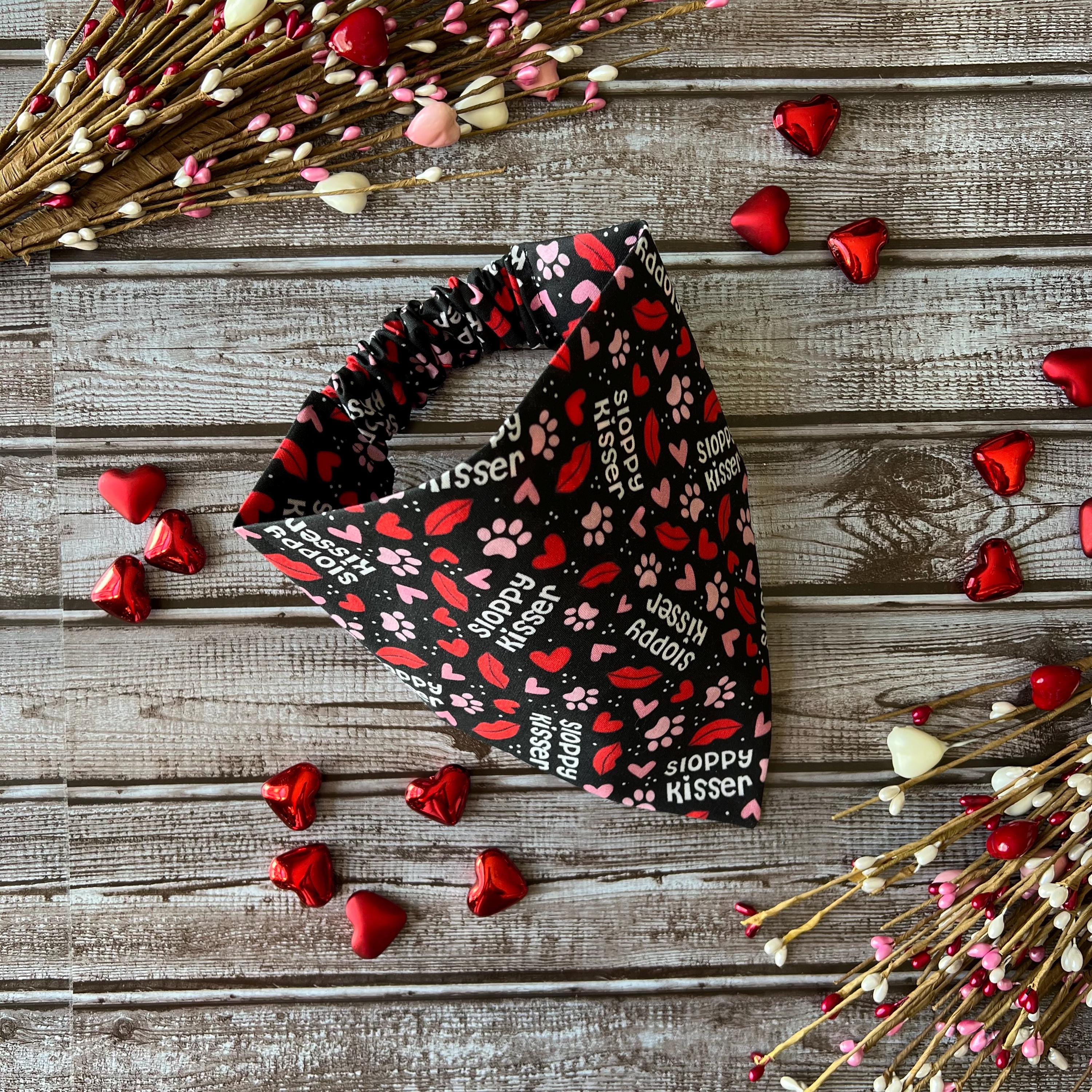 Dog Bandana: Sloppy Kisser Lips & Paws, Over the Collar or Scrunchie