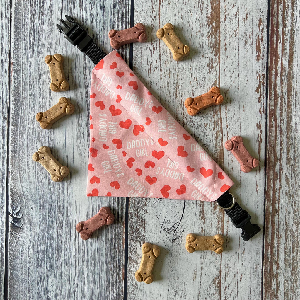 Daddy's Girl Pink and Red Hearts Dog Bandana Over the Collar Scrunchie Father's Day Dad