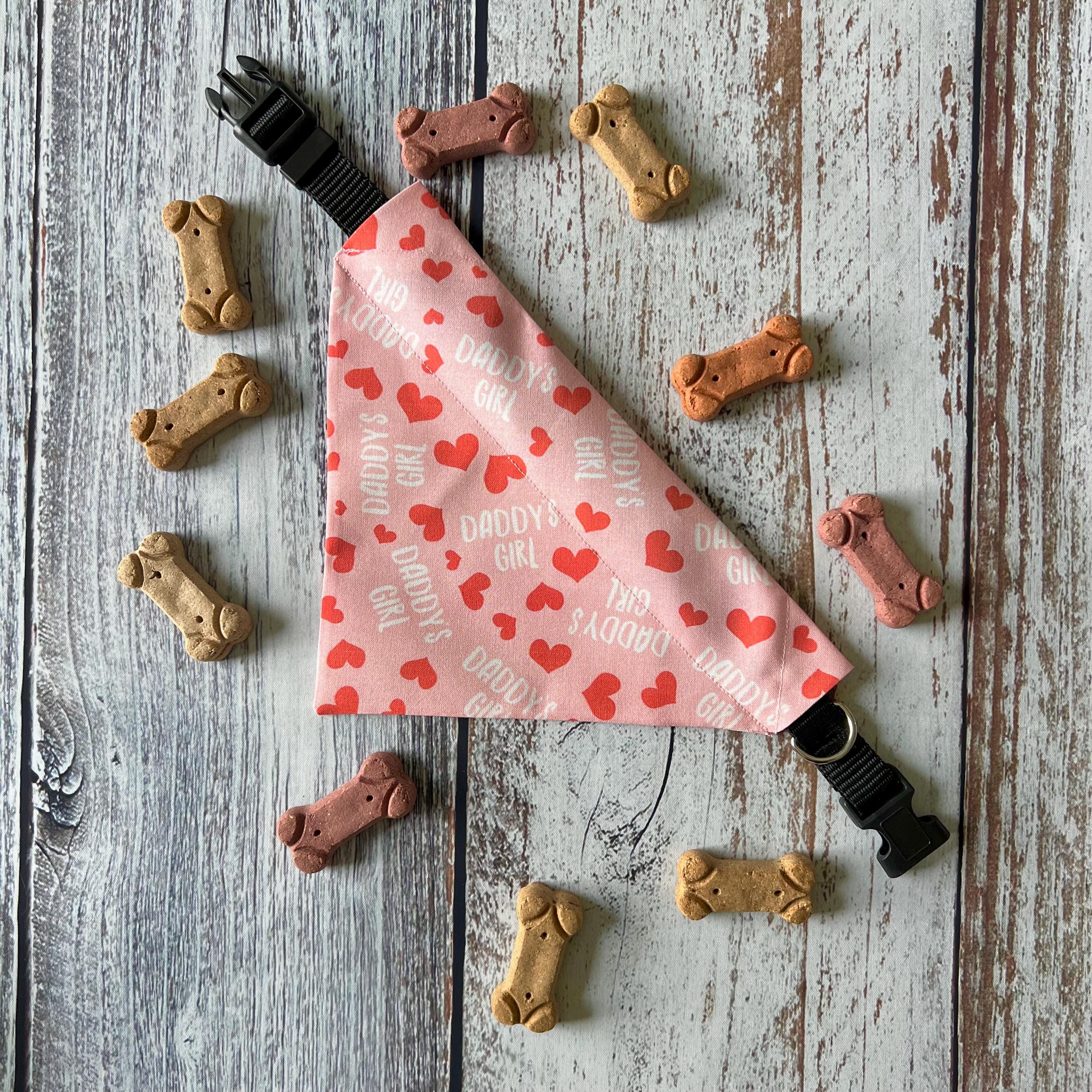 Daddy's Girl Pink and Red Hearts Dog Bandana Over the Collar Scrunchie Father's Day Dad