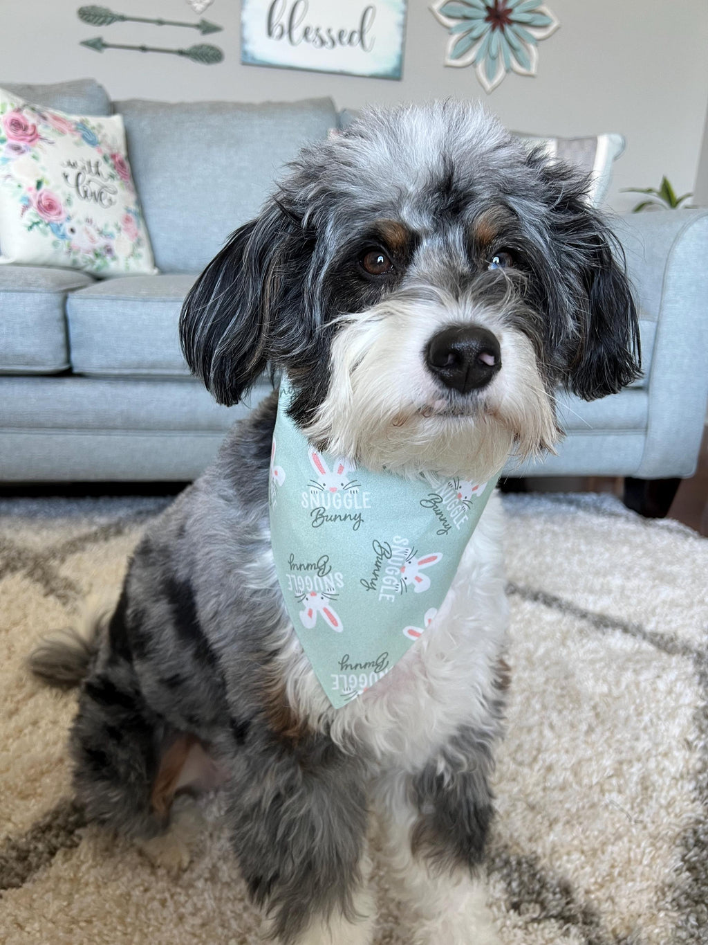 Easter Snuggle Bunny Mint Green Pastel Dog Bandana Over the Collar Scrunchie Bandana