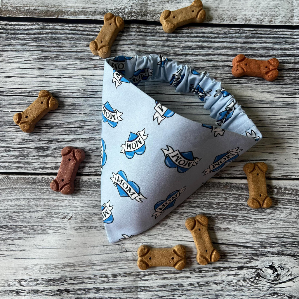 Mom Heart Tattoo Blue Hearts Dog Bandana Over the Collar Scrunchie Mother's Day Mom