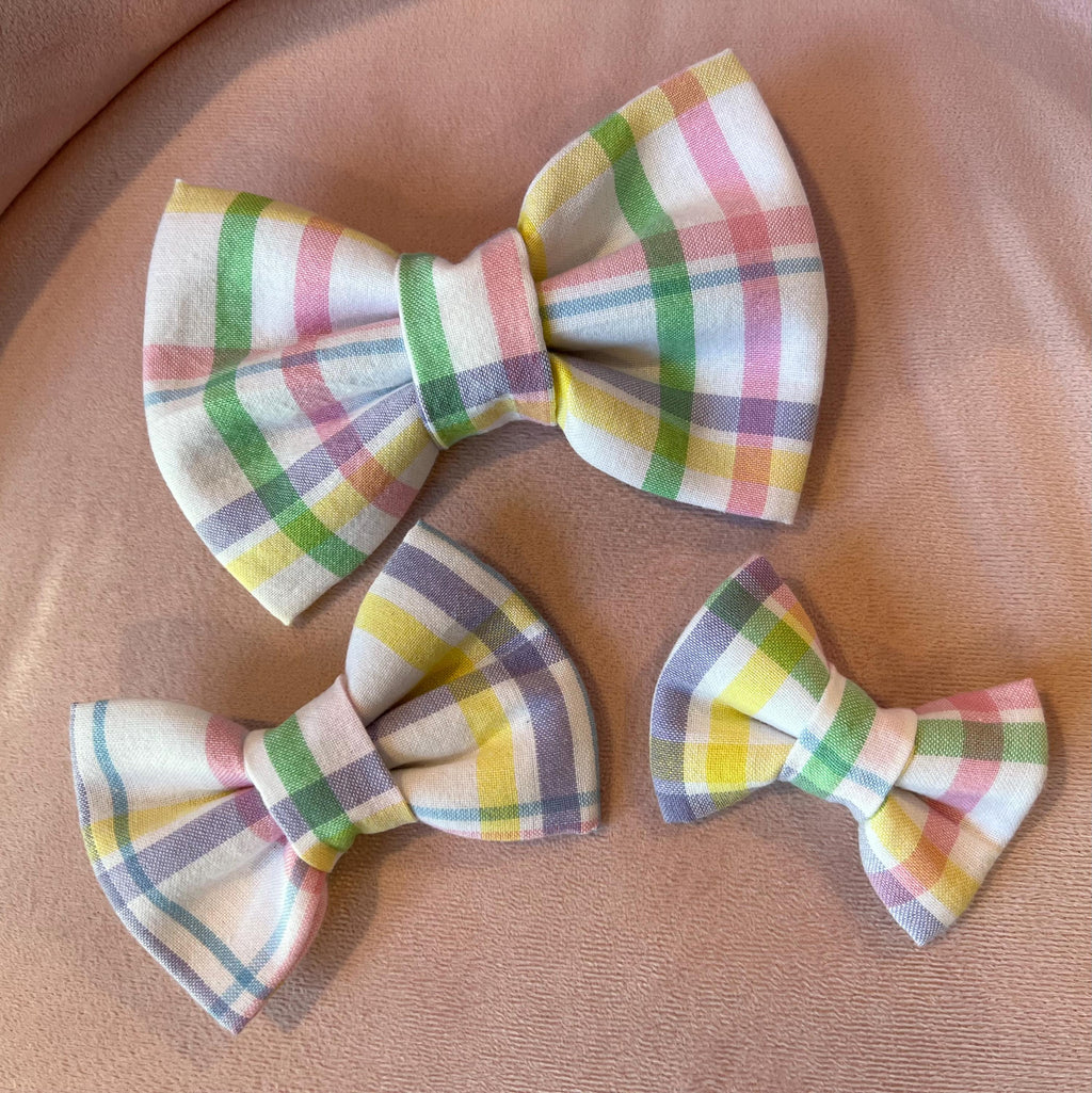 Easter Plaid Pastel Dog Bandana Over the Collar, Bow Tie, Scrunchie Bandana, Pink Purple Mint Green Yellow Blue