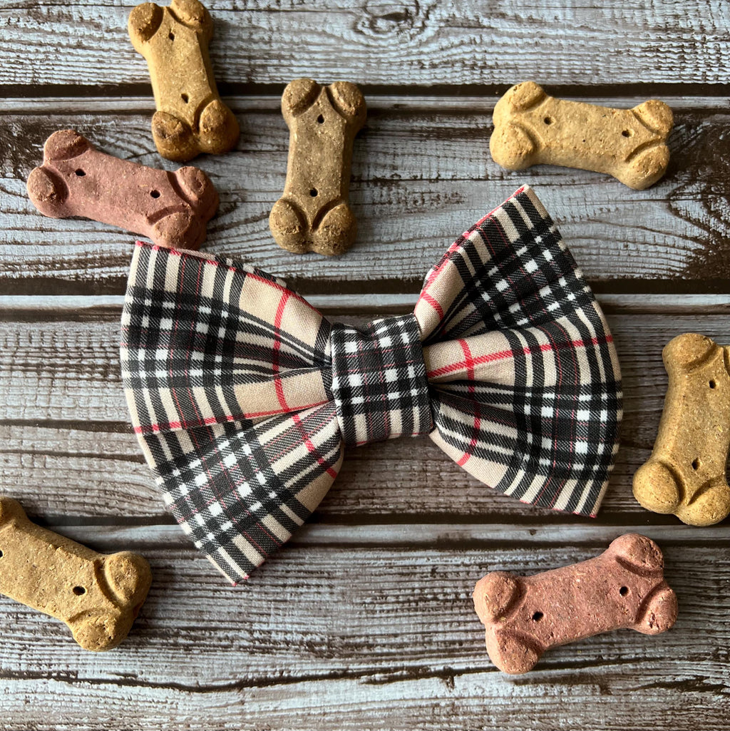 Luxe Couture Furberry Tartan Plaid Dog Bandana Bow Tie: Over the Collar & Scrunchie