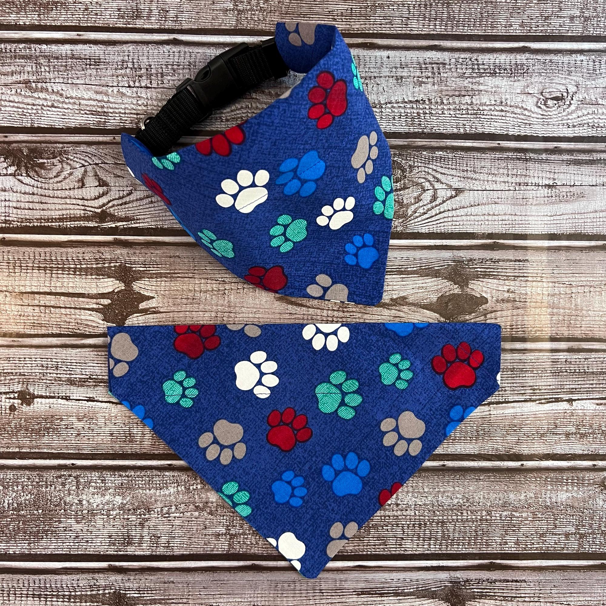 Paw Print Dog Bandana Over the Collar (collar not included) Blue Multi-Color