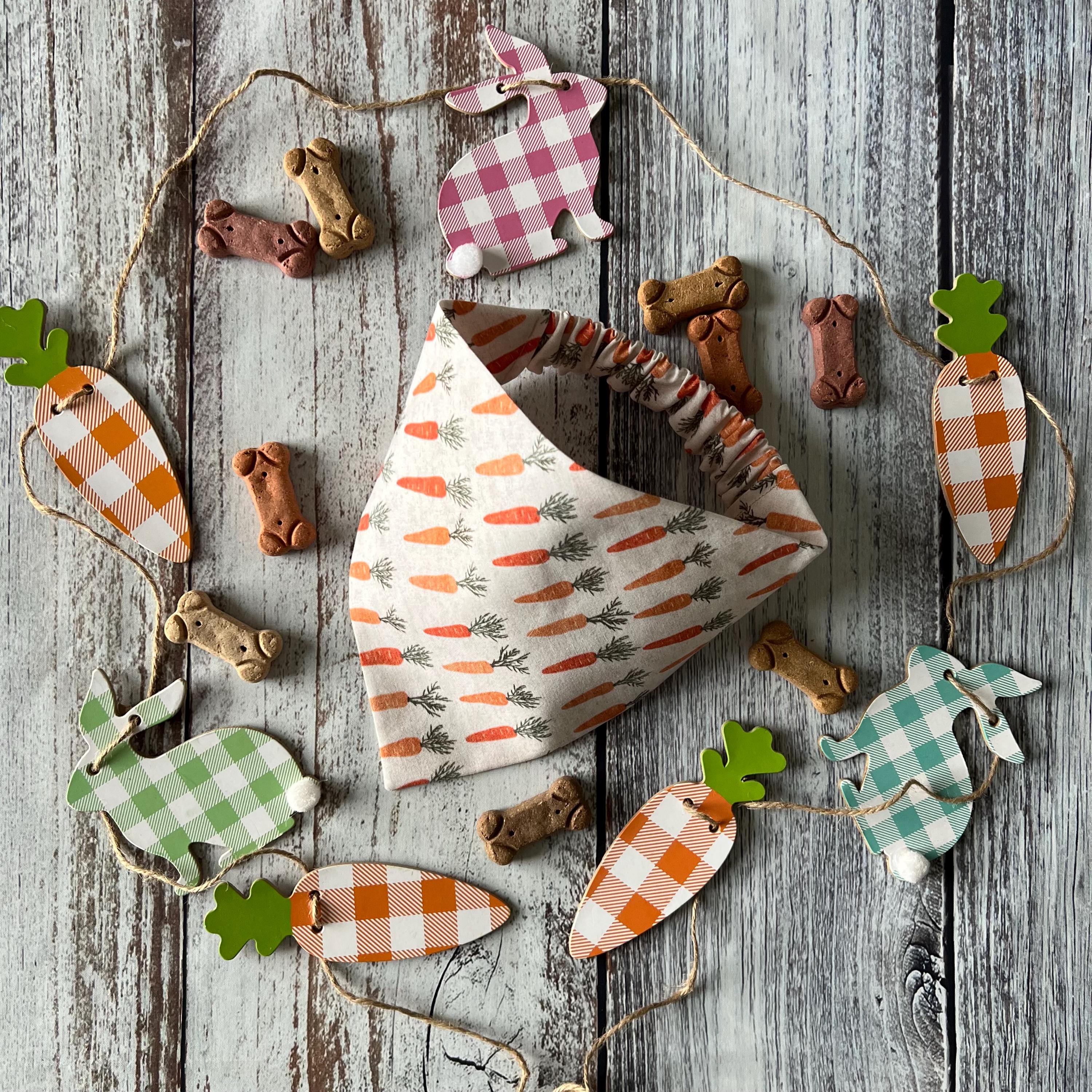 Carrots Boho Neutrals Dog Bandana Over the Collar Scrunchie Bandana Easter Farmers Market