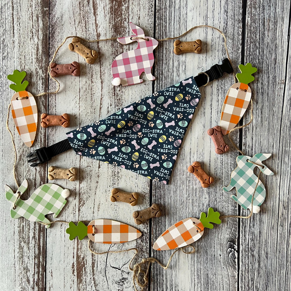 Easter Egg extra Cute Navy Pastels Dog Bandana Over the Collar Scrunchie Bandana Pastel Bones, Paws and Easter Eggs